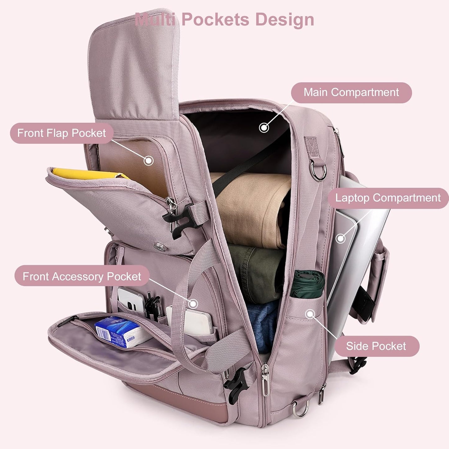 PIJUSHI Travel Backpack for Women Carry on Luggage Backpack Convertible Large Laptop Duffel Bag for Airplanes(PE049 Ashen Purple)