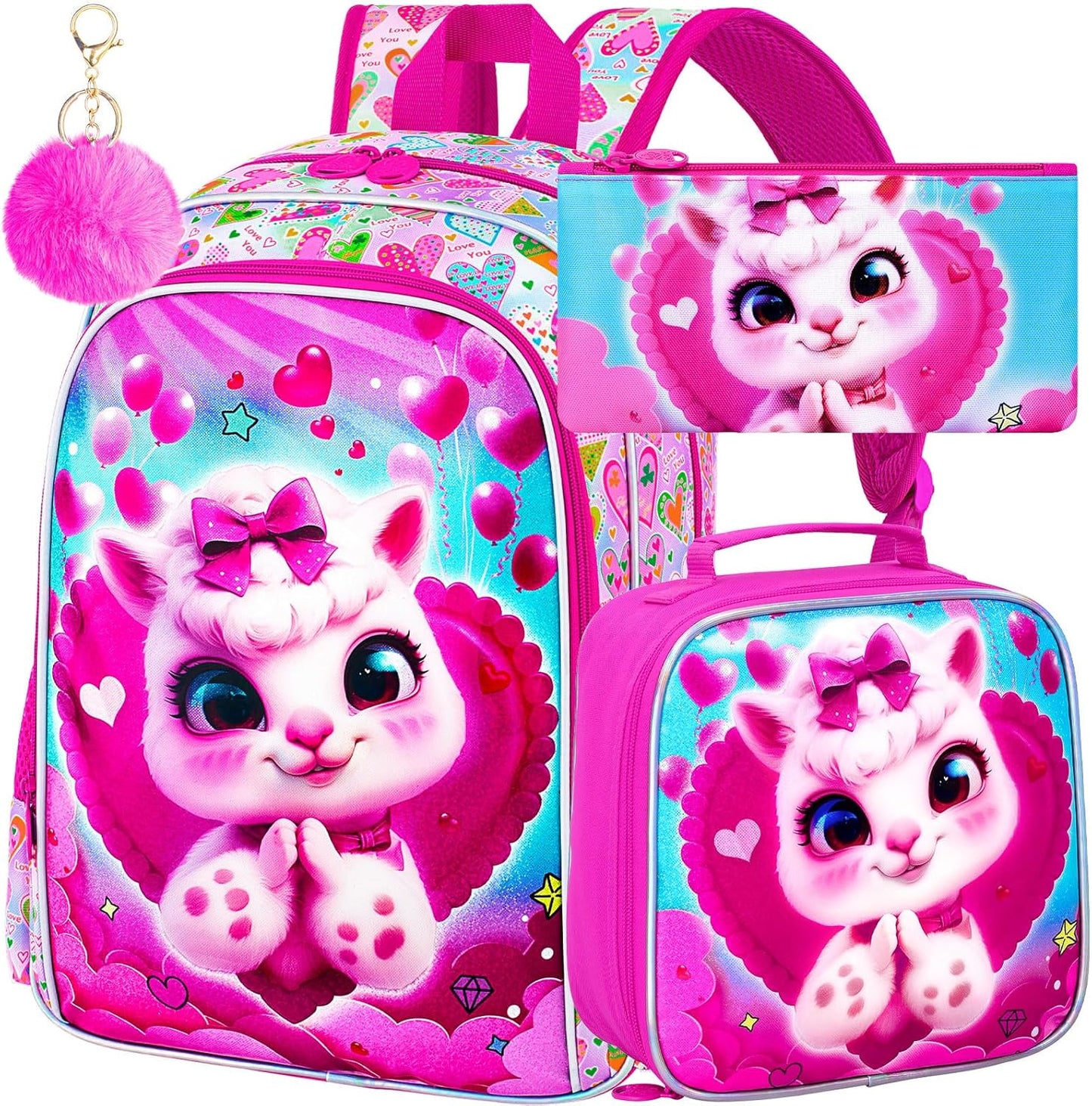 16" Backpack for Girls Boys 4-8, 3Pcs Kids Bookbag Set with Lunch Box, School Bag for Preschool Kindergarten