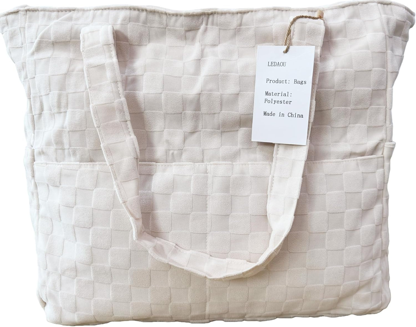 LEDAOU Large Beach Tote Bag Women Waterproof Sandproof Zipper Beach Tote Bag for Pool Gym Grocery Travel with Wet Pocket