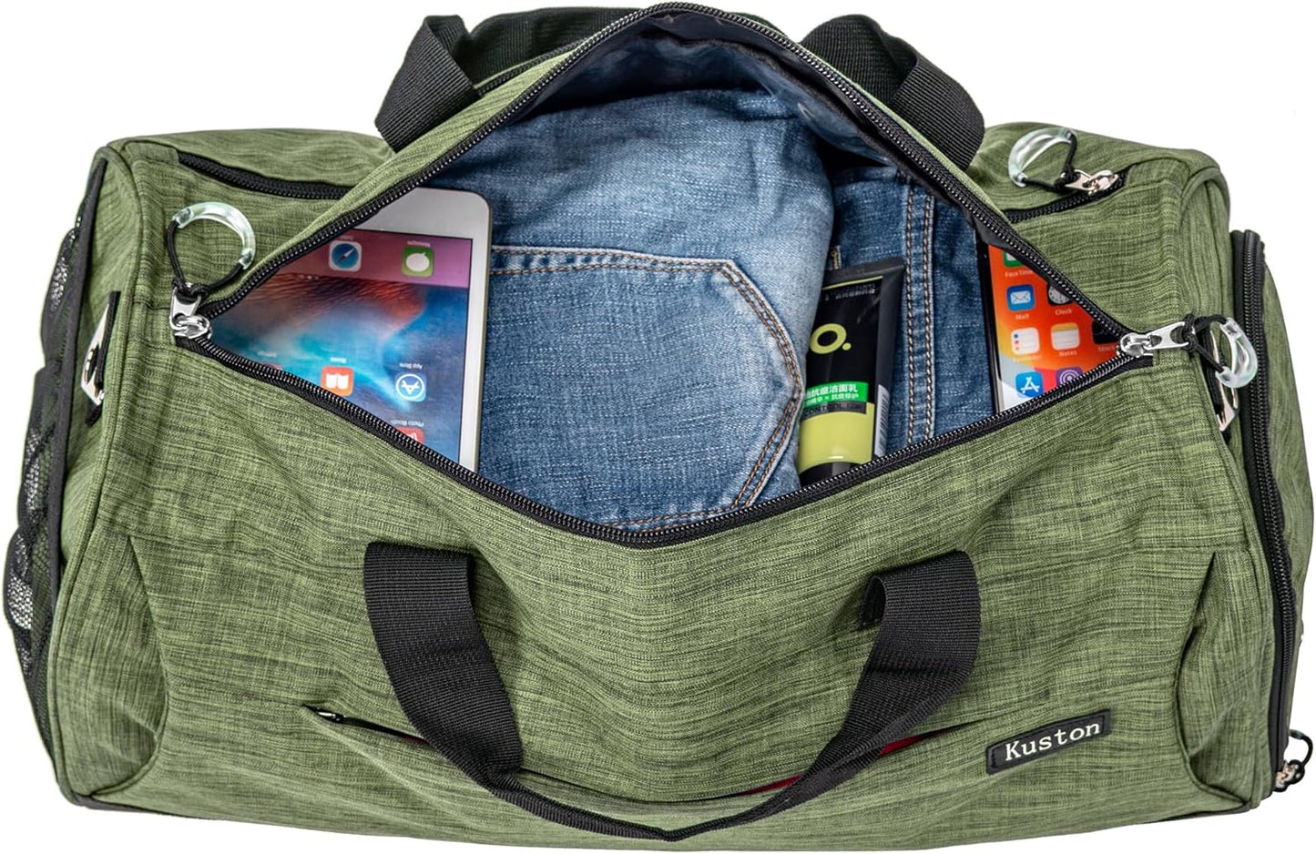 Kuston Sports Gym Bag with Shoes Compartment, Trolley Sleeve and Wet Pocket Gym Duffel Bag Overnight Bag-Upgraded