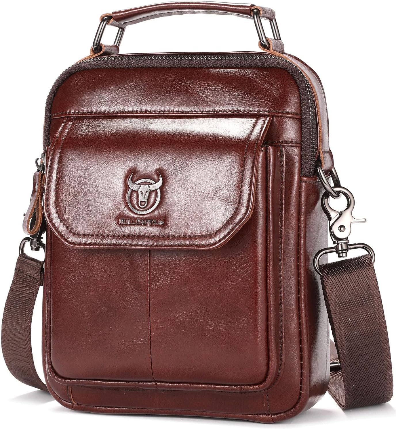 Leather Shoulder Bag for Men Casual Crossbody Bag Travel Vintage Messenger Bag Multi-function Handbag Satchel