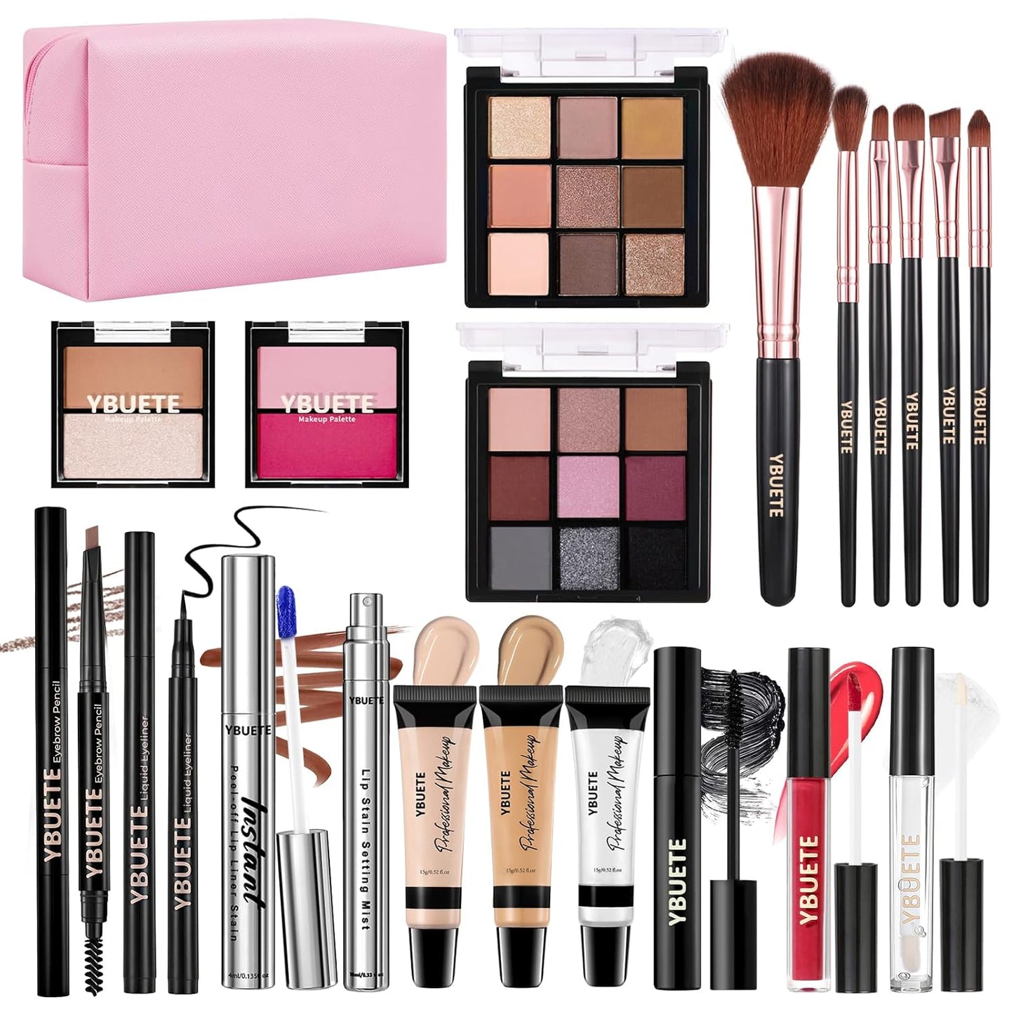 Makeup Full Kit for Beginners Girls Women, Travel Makeup Set Present for Her,Cosmetic Set Include Eyeshadow Blush Lip Gloss Peel Off Lip Stain Eyeliner Mascara Eyebrow Pencil Cosmetic Bag