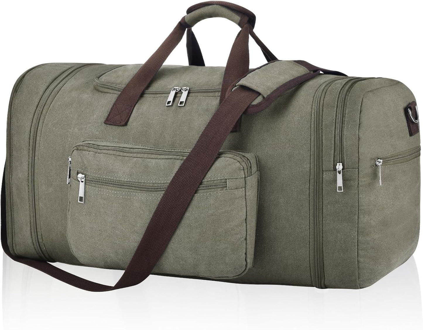 Felipe Varela 60L Duffle Bag for Men, Large Expandable Canvas Duffel Bag for Travel, Mens Carry On Luggage Bag Traveling Weekender Gym Overnight Bags for Airplanes, Green