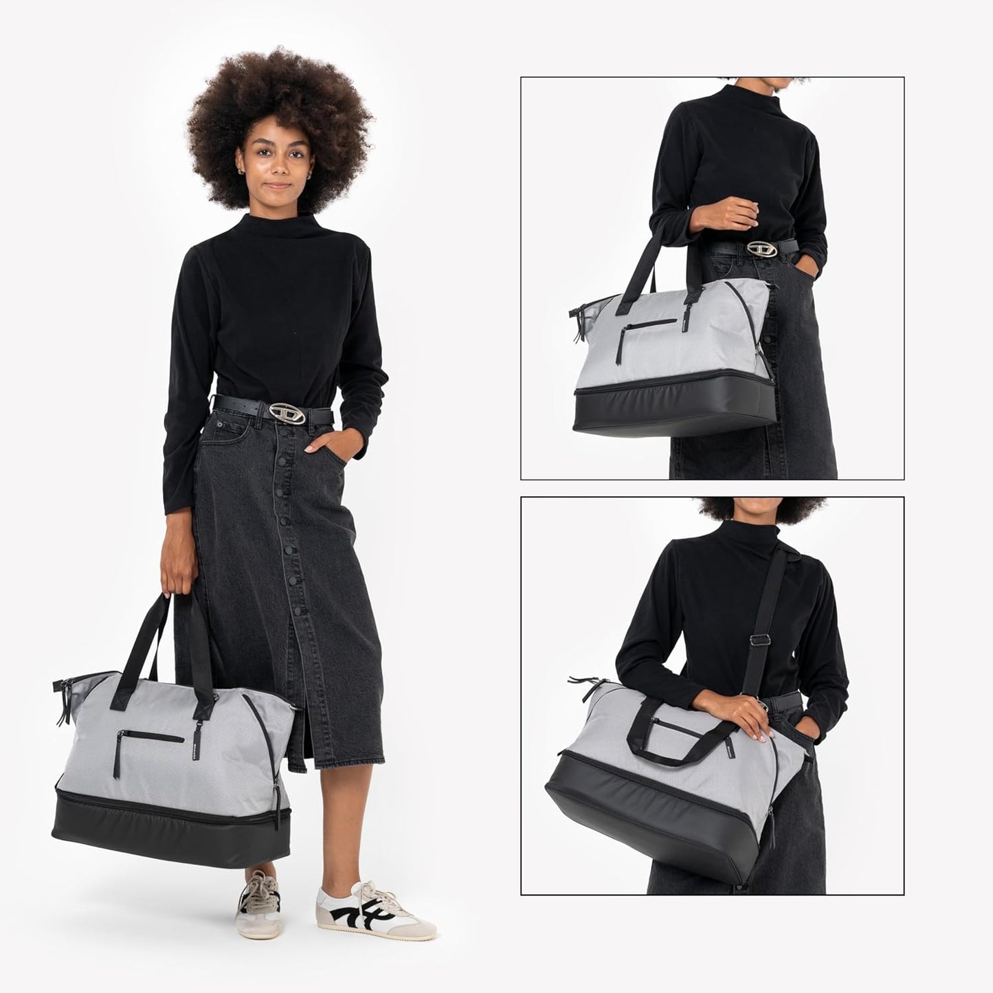 Sherpani Boston, Anti-Theft Weekender Bags,Travel Duffel Bag for Women, Carry On Tote Bag with Removable Shoe Bottom Compartment, Metal Hardware