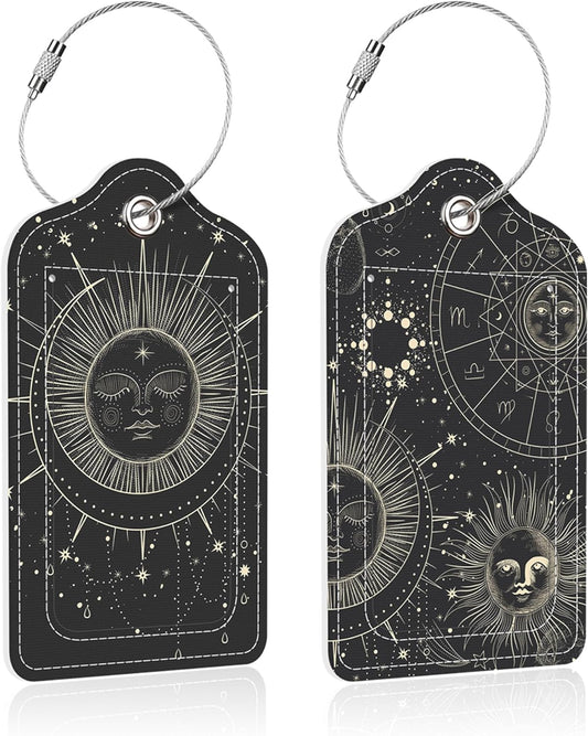 2 Pack Constellation Luggage Tag for Suitcase,Moon Phases PU Leather Suitcase Tags Identifiers with Privacy Name Address Labels and Steel Loop for Women Men Travel