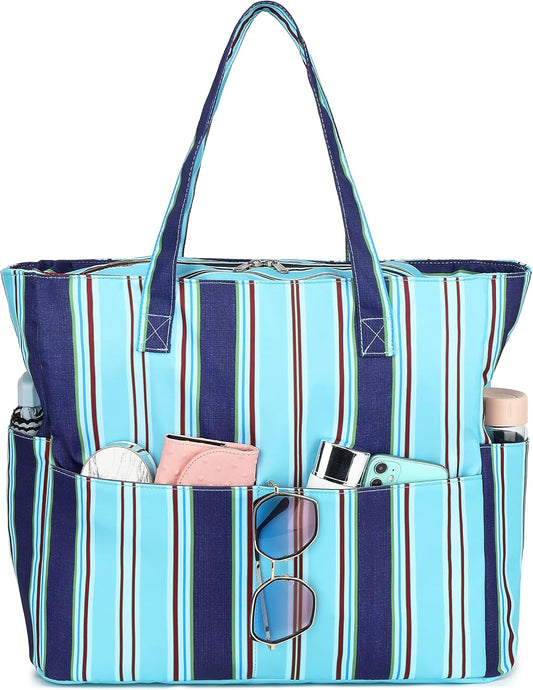 LEDAOU Beach Bag Waterproof Sandproof Women Tote Bag Pool Bag with Zipper for Gym Grocery Travel with Wet Pocket