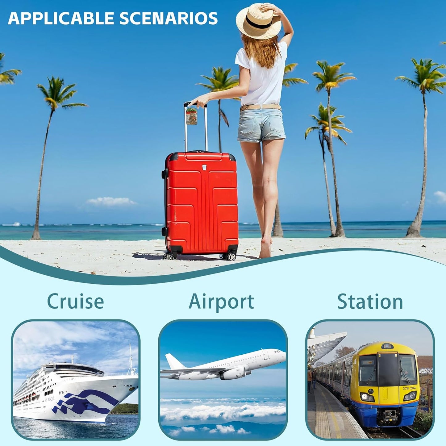 2 Pack Cute Luggage Tag for Suitcases Cute Cat and Umbrella Leather Luggage Tags with Stainless Steel Loop Privacy Flap Name Tags,Men and Women Travel Bag Suitcase Tags