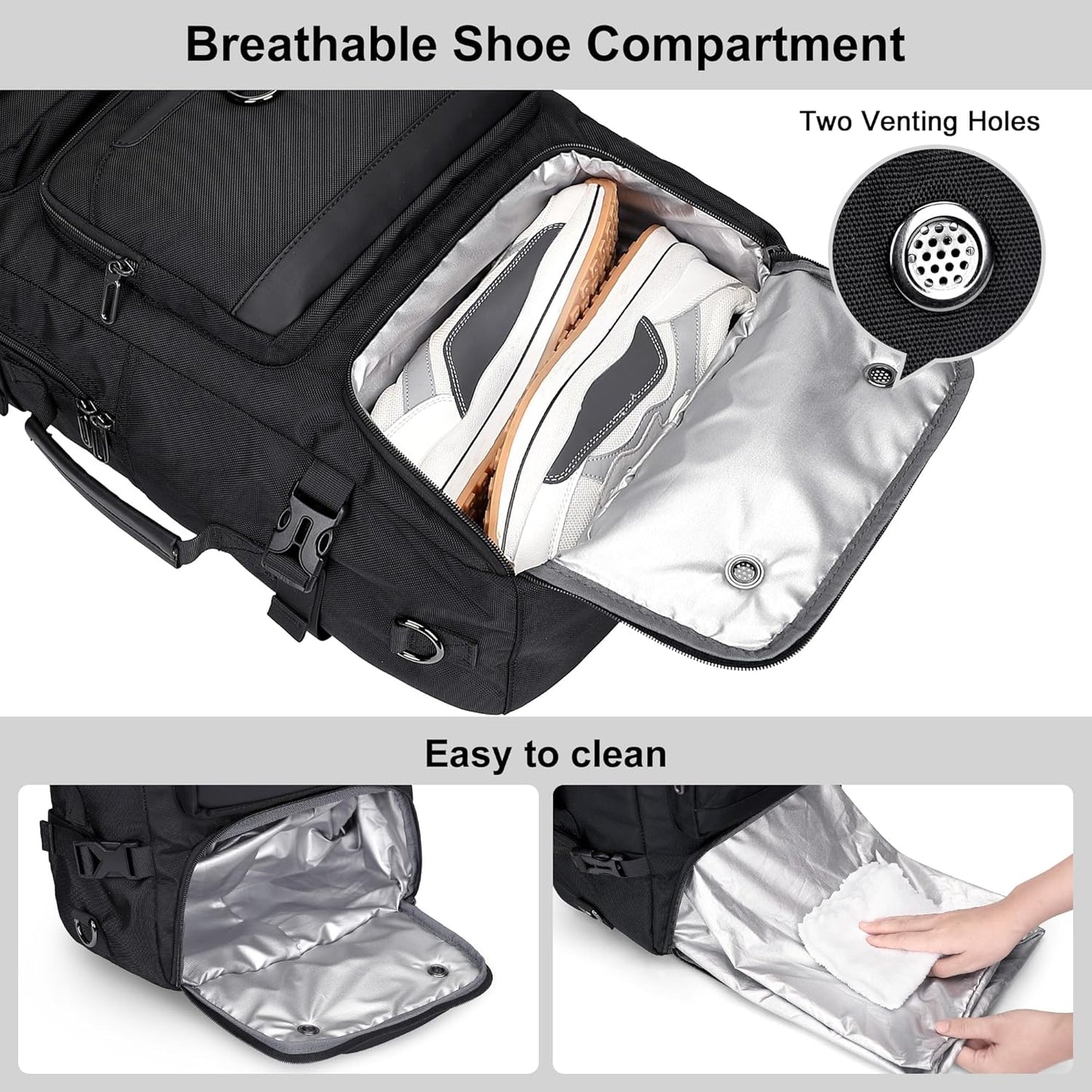 PIJUSHI Carry on Travel Backpack for Women Men Convertible Duffel Bag Backpack Large Luggage Rucksack Fit 16 Inch Laptop(PE039 Black)