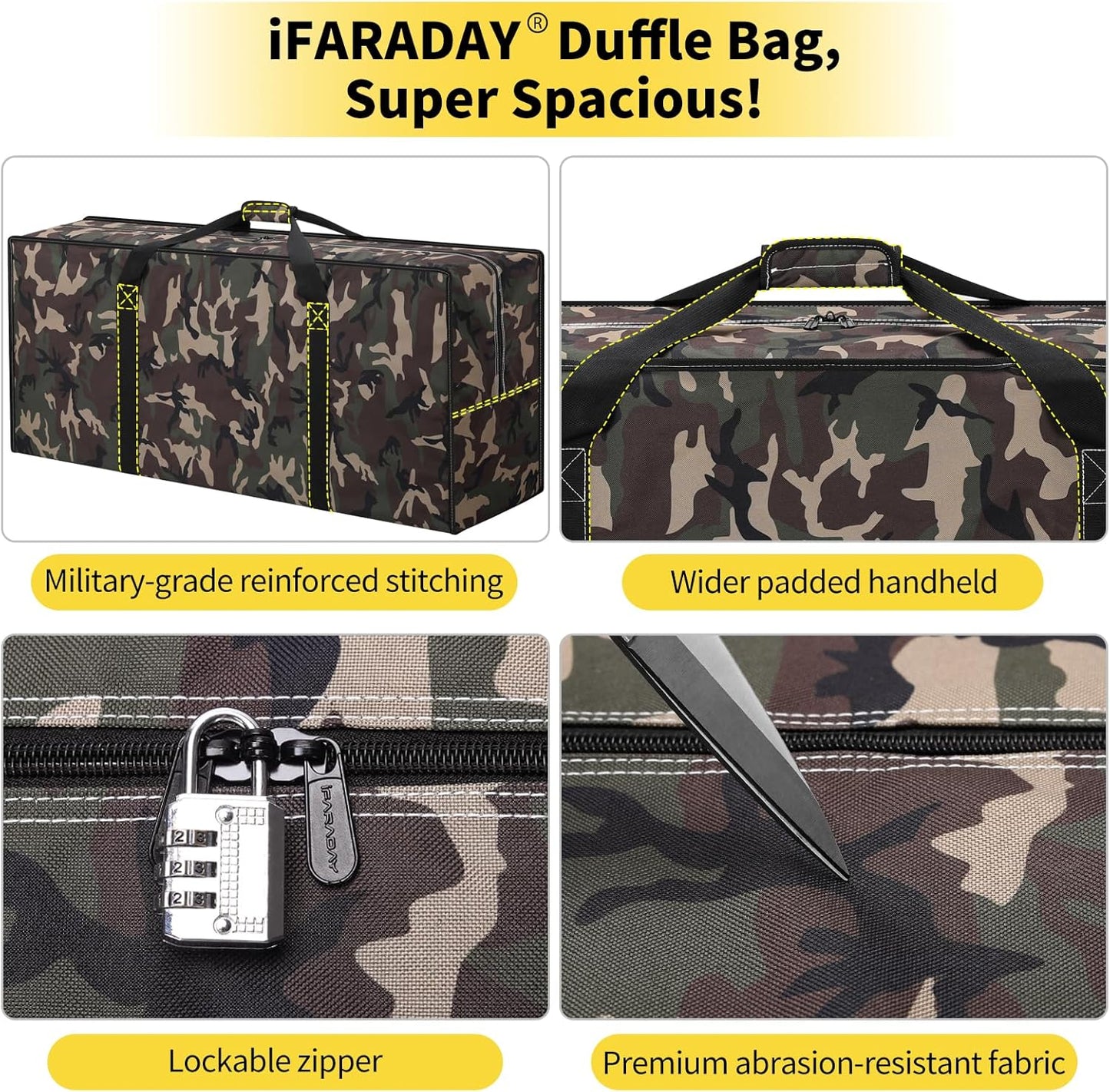 155L Extra Large Duffle Bag - 42 inch Heavy Duty & Water Resistant Duffel Bag Durable Luggage Storage Bag for Camping, Travel, Sports (Camo)