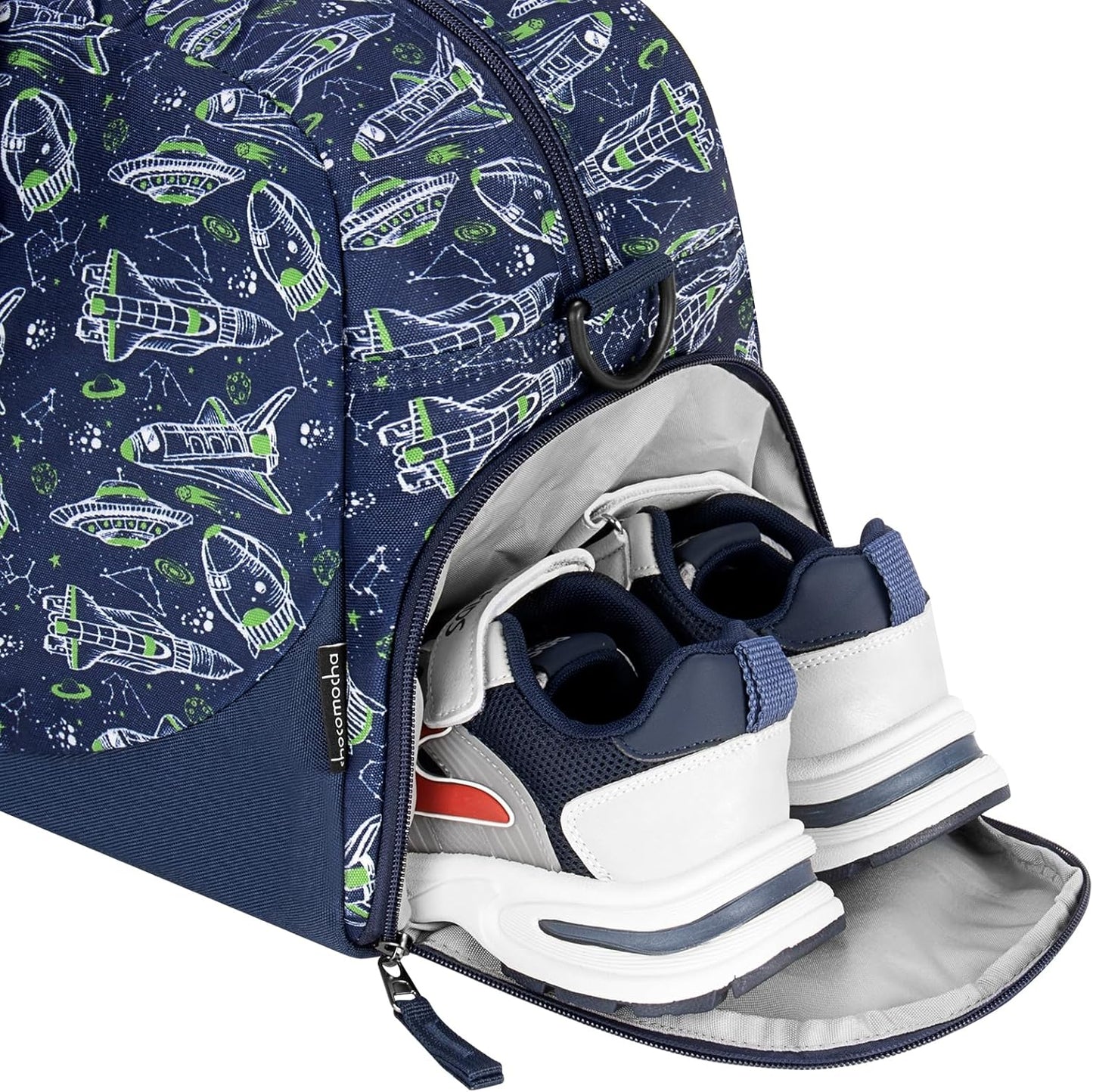 Choco Mocha Kids Duffle Bag Boys Spaceship Duffle Bag for Kids Travel Bag Boys Overnight Bag for Kids Duffel Bags Toddler Weekender Bag Childrens Kids Gym Sports Sleepover Bag 6-8 Gift Blue