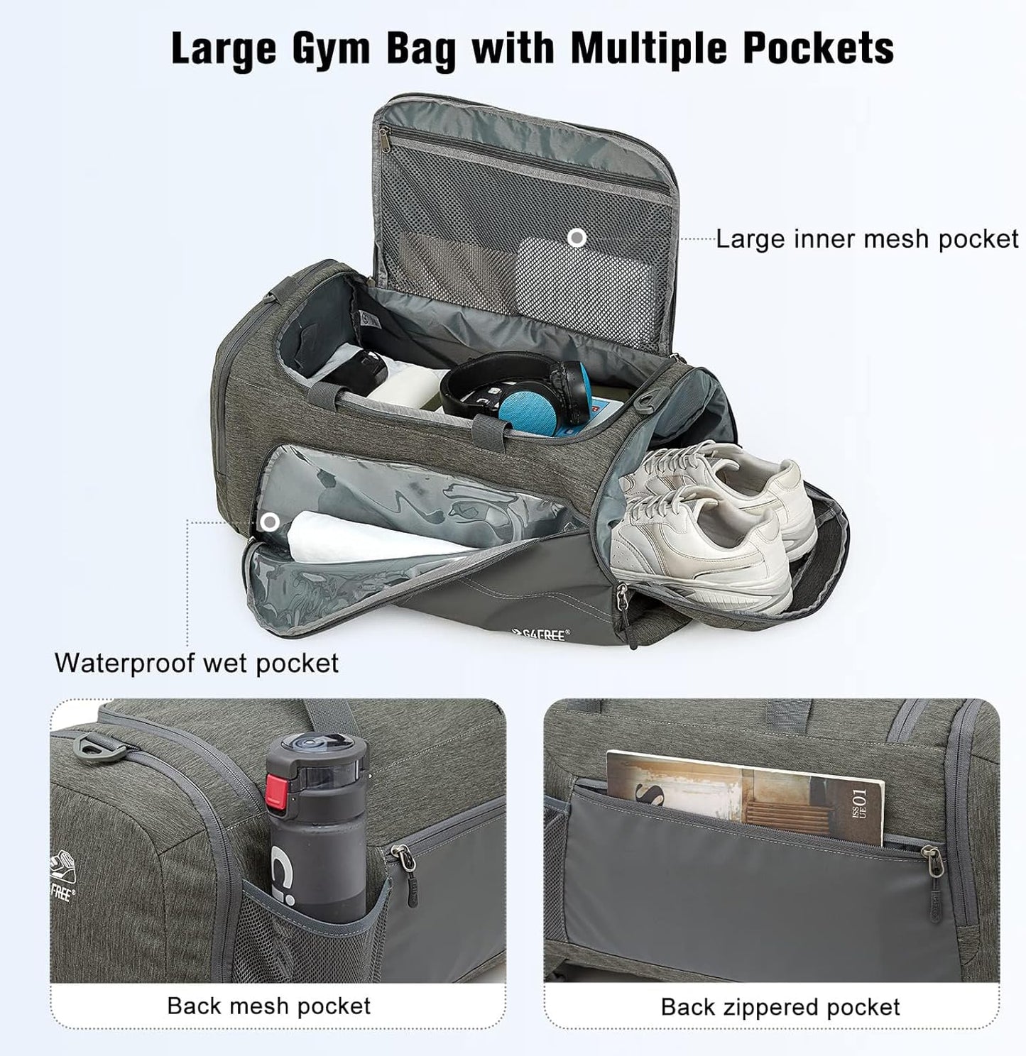 G4Free 45L/60L 3-Way Duffle Backpack Gym Bag with Wet Pocket & Shoes Compartment Sports Travel Weekender Overnight Duffel Bag