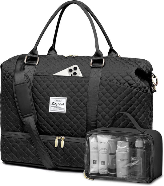 Travel Duffle Weekender Bag Women - Overnight Bags with Toiletry Bag Carry on with Laptop Compartment Yoga Gym Bag with Wet Pocket Hospital Bag for Labor and Delivery