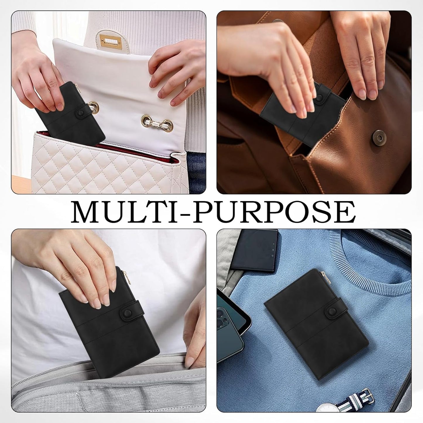 Leather Passport Holder for Travel, RFID Passport Wallet for Men, Passport Covers with Zipper Pocket, Travel Wallets Essentials Aesthetic Cute Passport Sleeve for Women(Black)