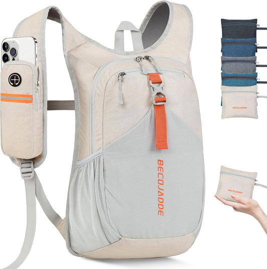 15L Small Hiking Backpack for Men Women Foldable Packable Back Pack Ultralight Hiking Daypack for Travel Camping Outdoor, Beige