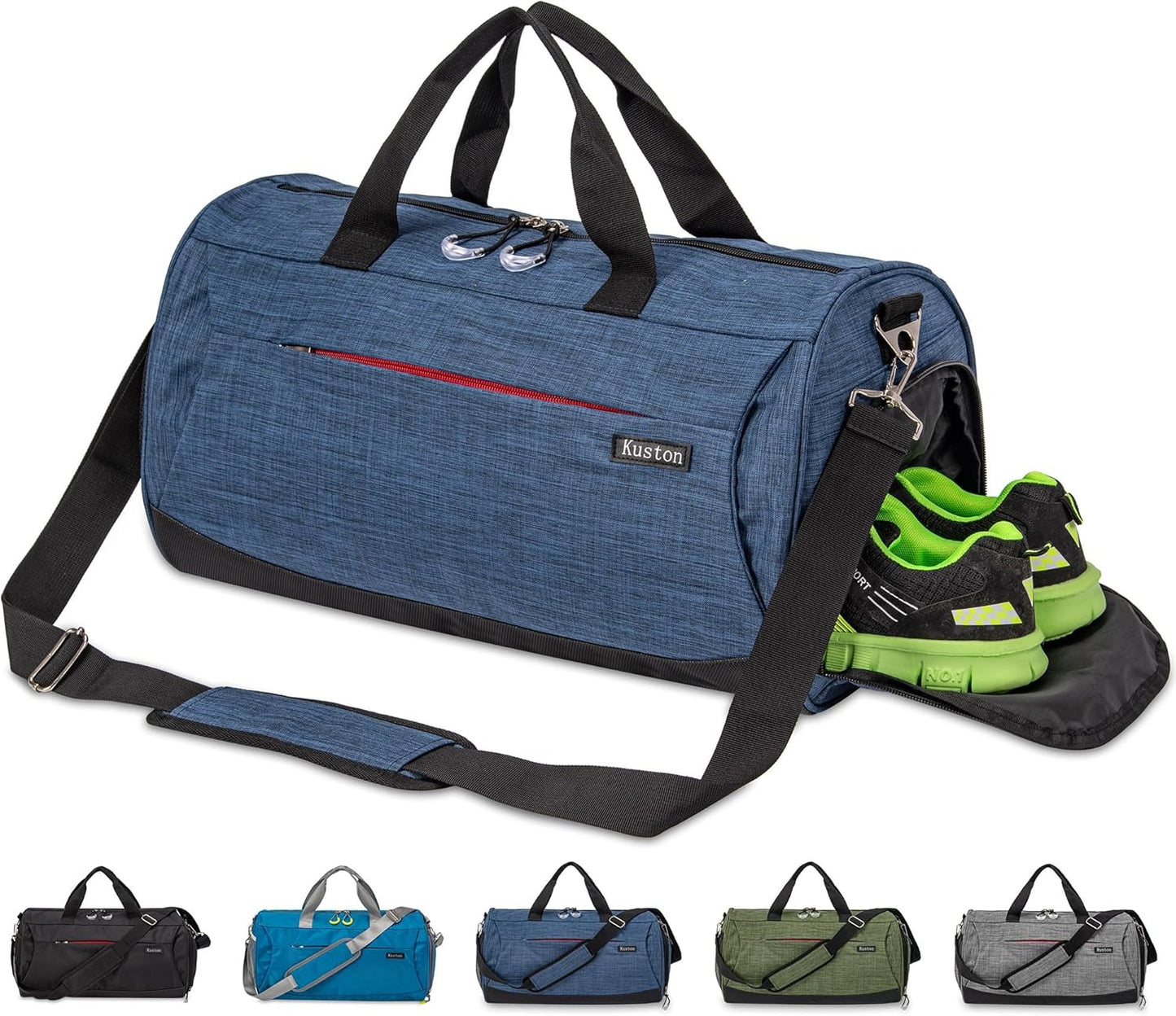 Kuston Sports Gym Bag with Shoes Compartment, Trolley Sleeve and Wet Pocket Gym Duffel Bag Overnight Bag-Upgraded