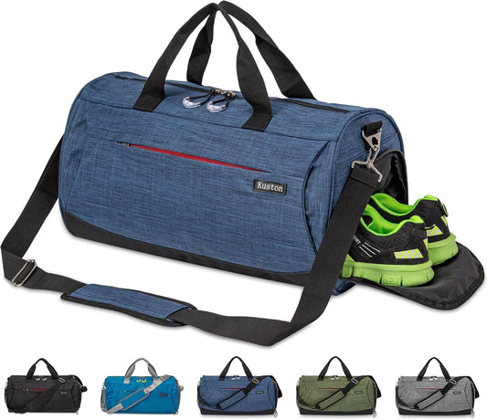 Kuston Sports Gym Bag with Shoes Compartment, Trolley Sleeve and Wet Pocket Gym Duffel Bag Overnight Bag-Upgraded