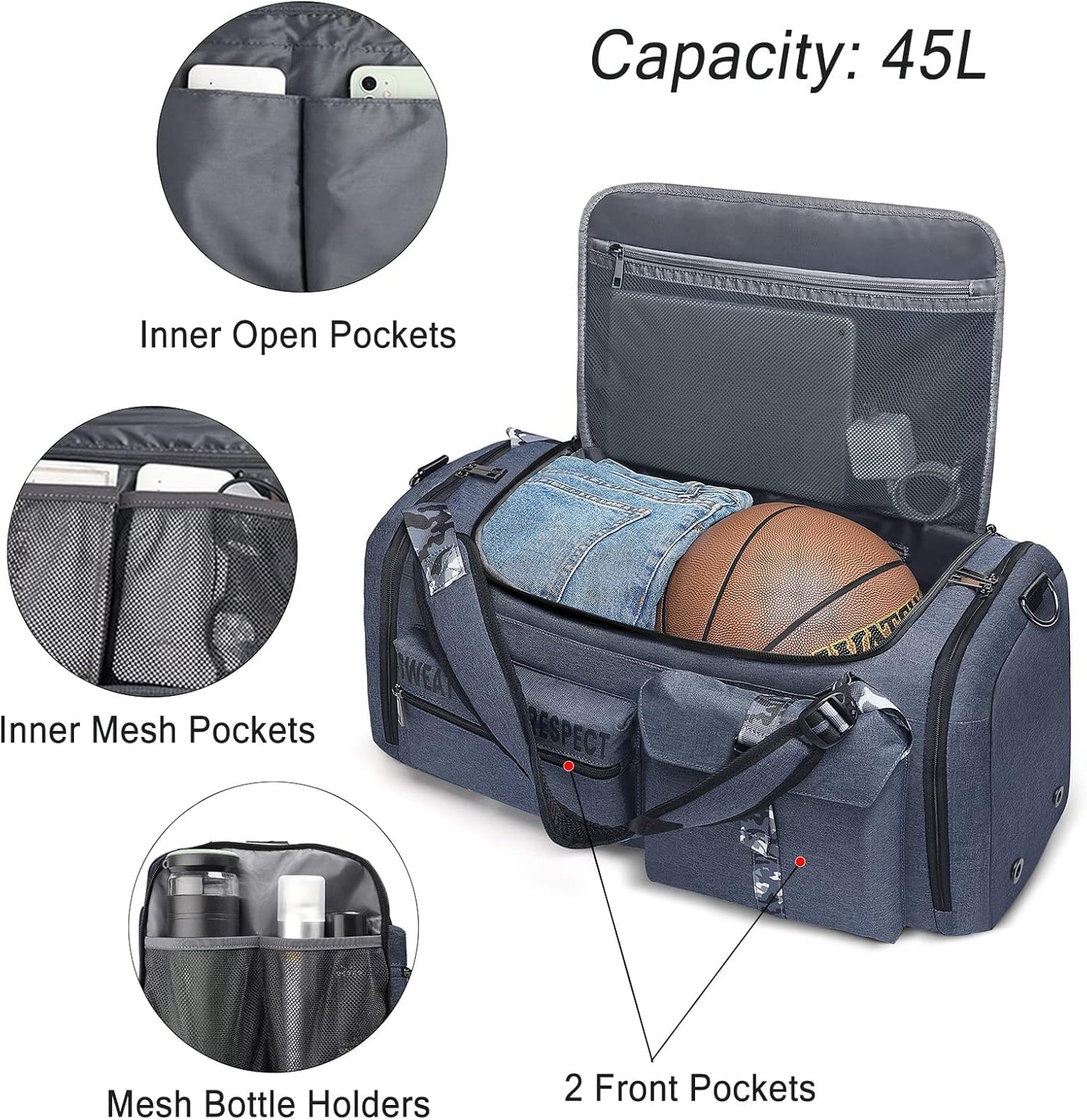 Gym Bags for Men Gym Duffle Bag Backpack 3-Way Sports Duffel Bags for Men with Shoe Compartment & Wet Pocket, Fitness Workout Training Bag, Blue