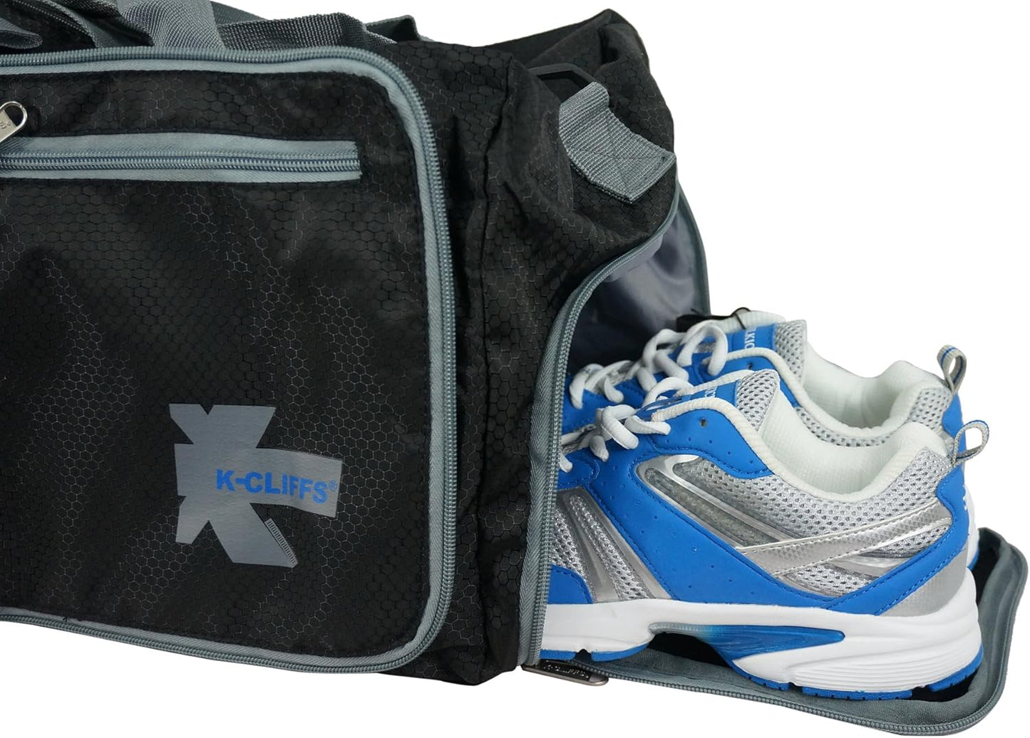 Light Weight Travel Duffel Foldable Heavy Duty Ripstop Sport Tote Gym Bag w/Shoe Pocket Black/Grey Large