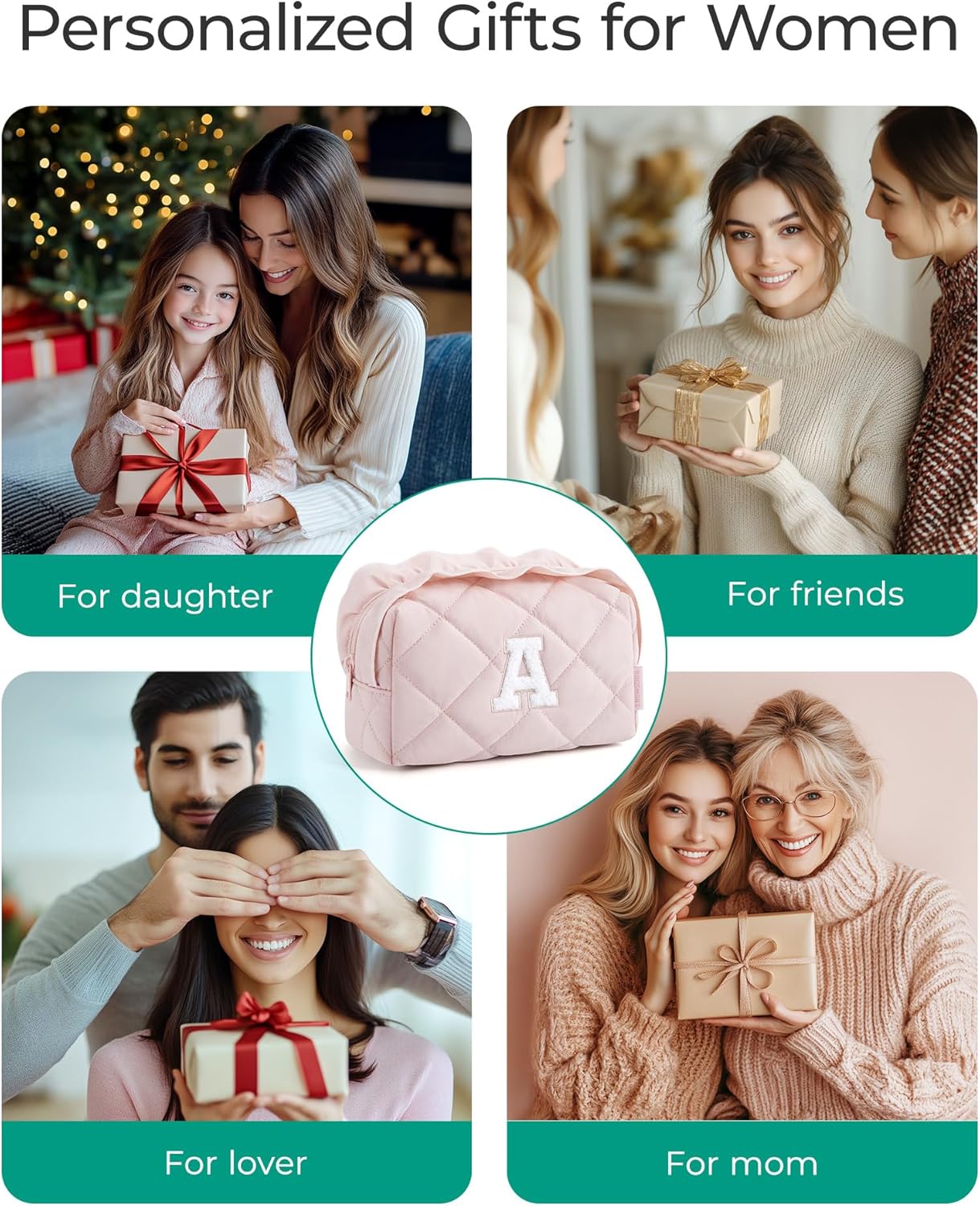 BAGSMART Elegant Roomy Makeup Bags (Initial-K-Pink)