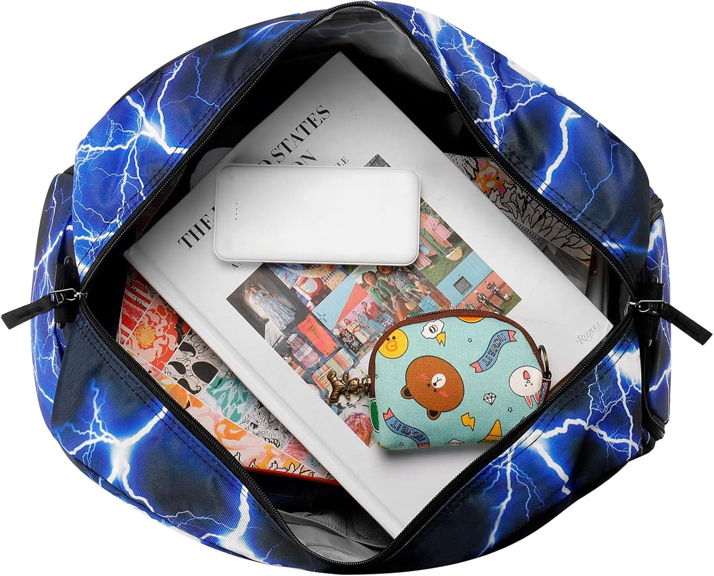 Choco Mocha Kids Duffle Bag Boys - Lightning Overnight Weekender Bags for Teen Boy Ages 9-12, Blue