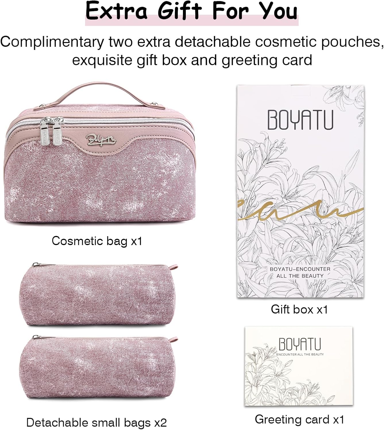 BOYATU Travel Makeup Bag Cosmetic Bags for Women: 3 Sets Large Capacity Make up Bag - Portable Toiletry Bags with Handle for Women(F-2-Purple)