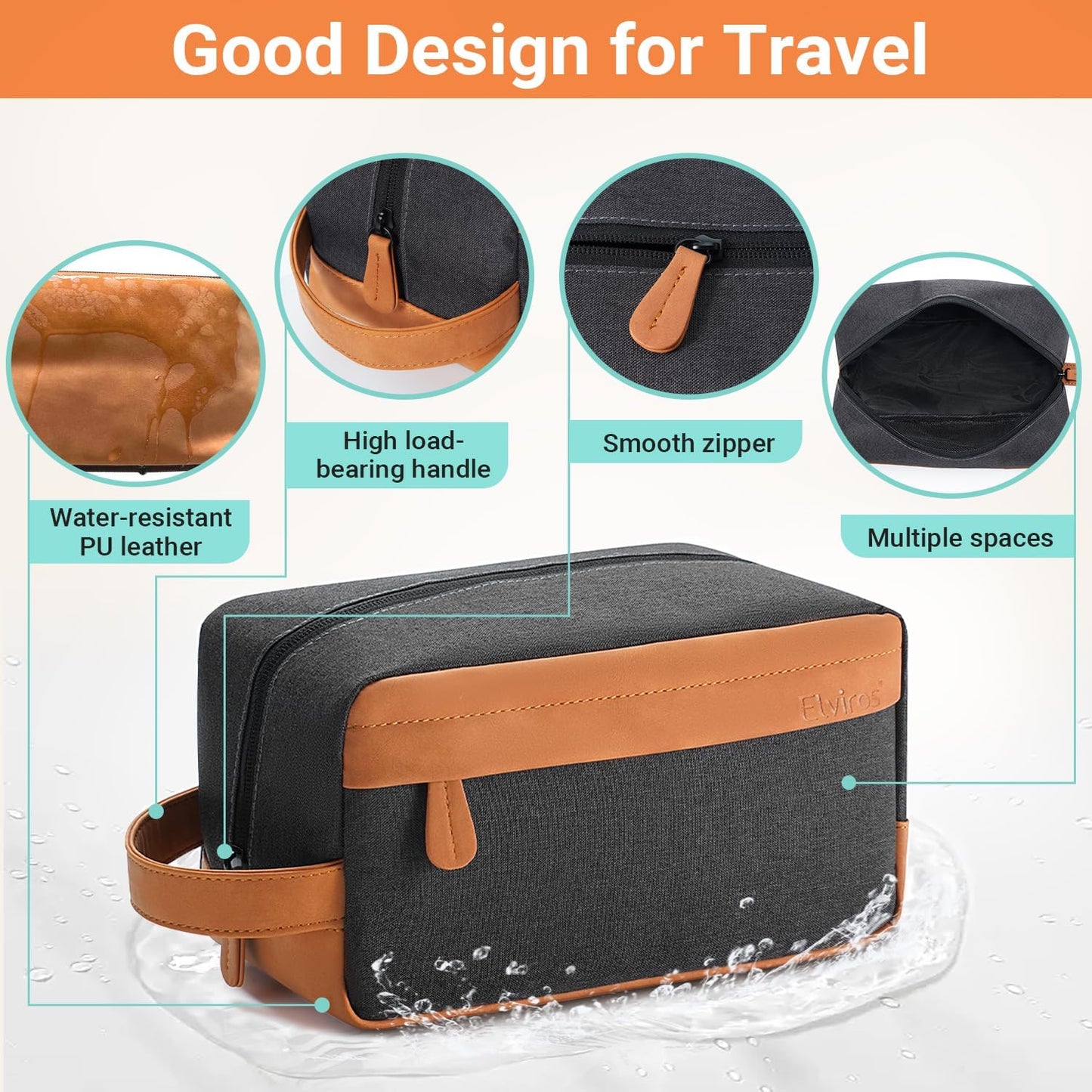 Elviros Travel Toiletry Bag Gift for Men，Mens Toiletries Bag Gifts Set Shaving Dopp Kit Water-resistant Bathroom Toiletries Organizer PU Leather Cosmetic Bags 2 Pack Dark Brown and Brown