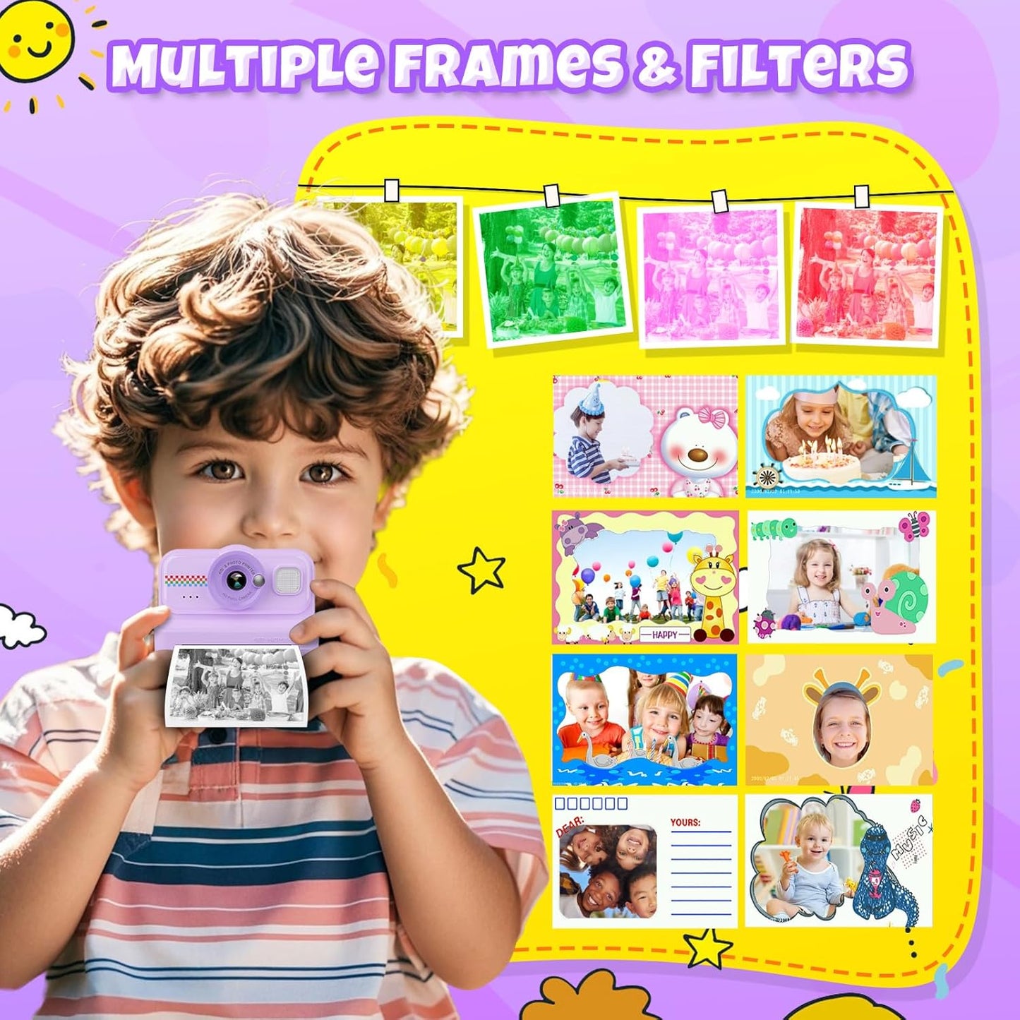 Kids Instant Print Camera, 1080P HD with 3 Rolls Print Paper & 32GB Card, Ideal Kids Toys Gift for Boys & Girls Age 3-14 (Purple)