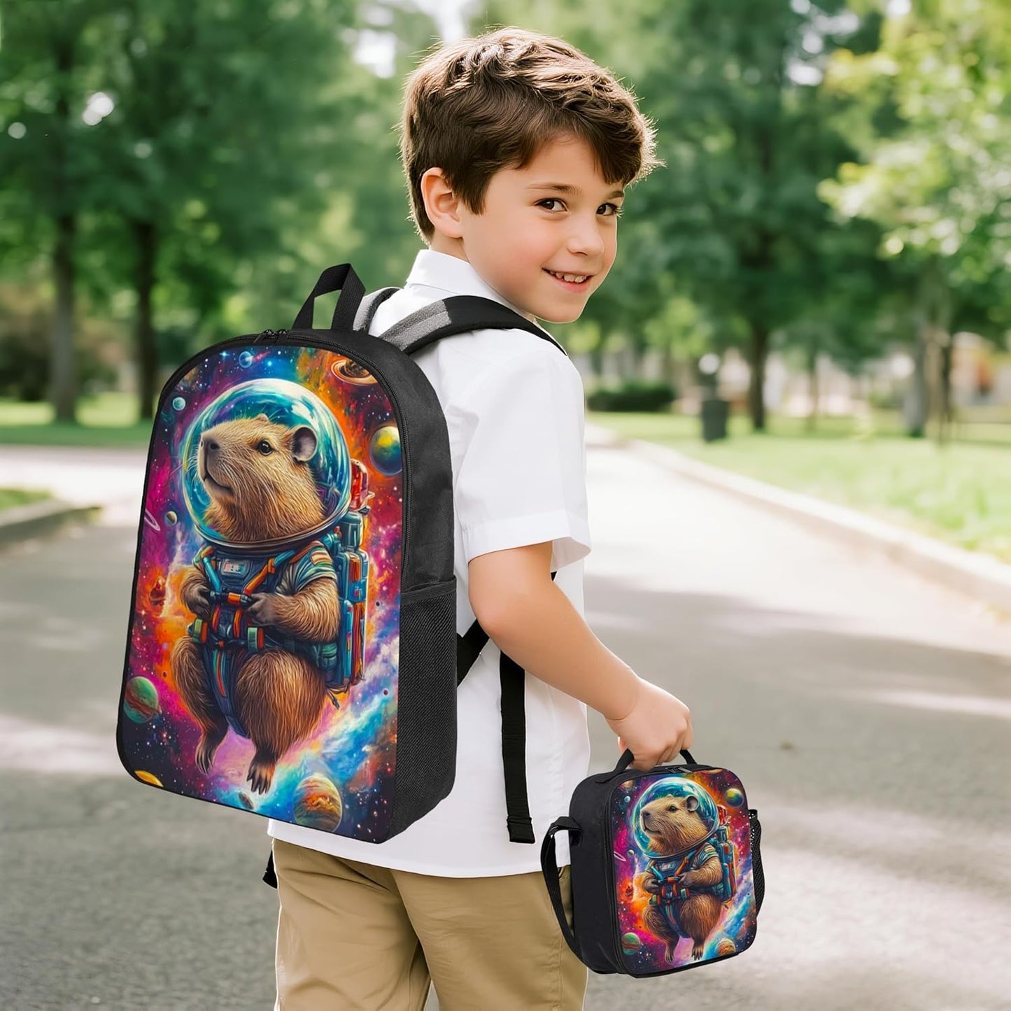 Animal Kid Backpack Set with Lunch Bag & Pencil Case Large Capacity School Bag 17 Inch Bookbag for Boy Girl