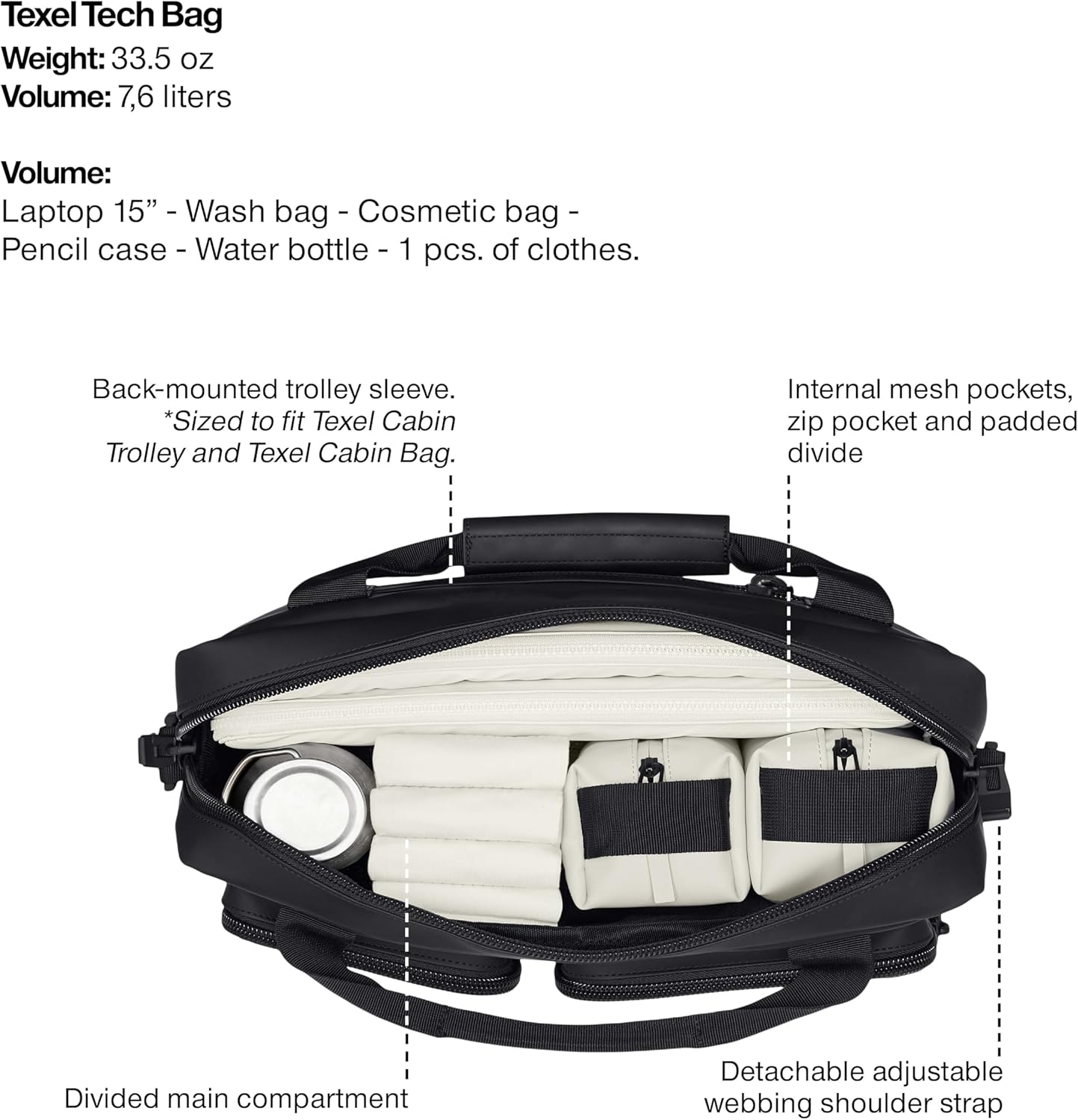 RAINS Texel Tech Bag - Black Waterproof Water Resistant Water Repellent Laptop Bag Unisex Commuter Travel Case 15" Computer Sleeve Tech Organizer - 2 Year Warranty