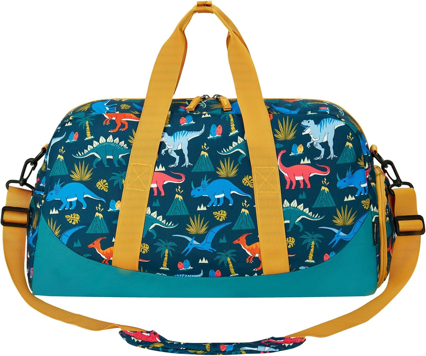Choco Mocha Kids Duffle Bag Boys - Dinosaur Weekender Overnight Bags for Boy, Dark Green