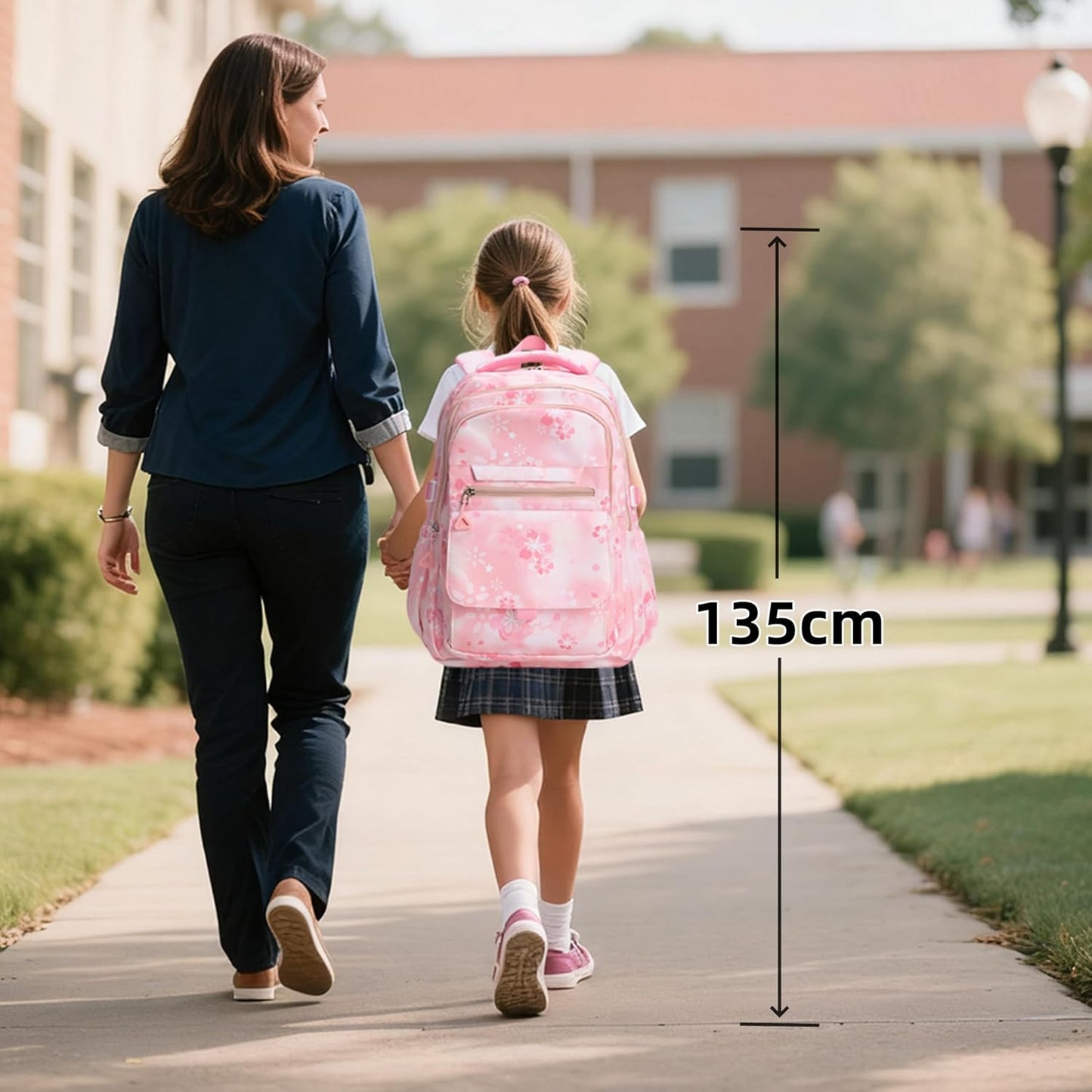 Kids Backpack for Girls Flower schoolbag with Lunch Bag & Pen Case Waterproof Girl Bookbag for Elementary school(pink)