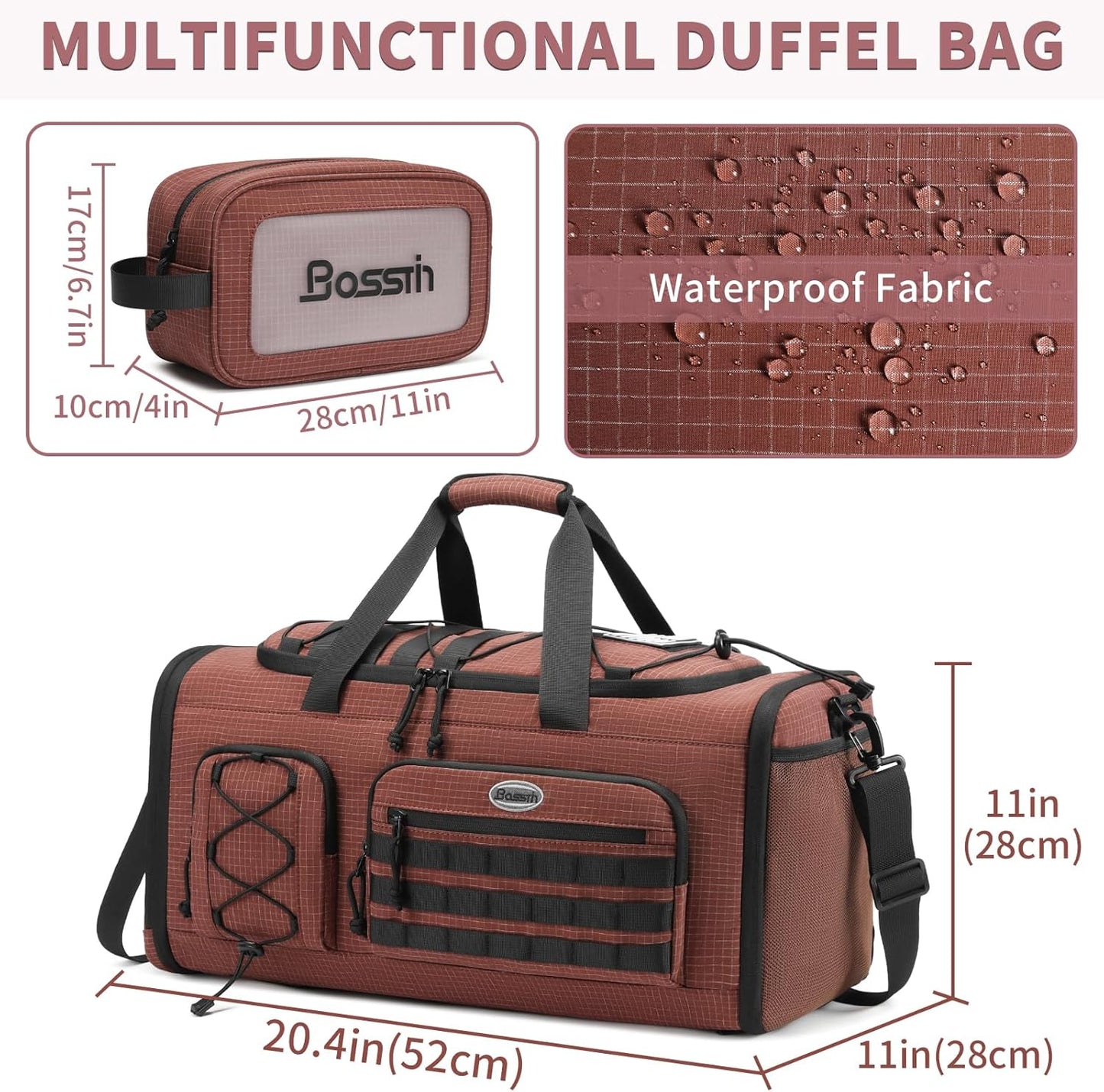 Bosstin Gym Bag for Men & Women,45L Travel Duffle Sports Duffel Bag Gym Weekender Overnight Backpack with Shoe Compartment (COFFEE CHECKERED)