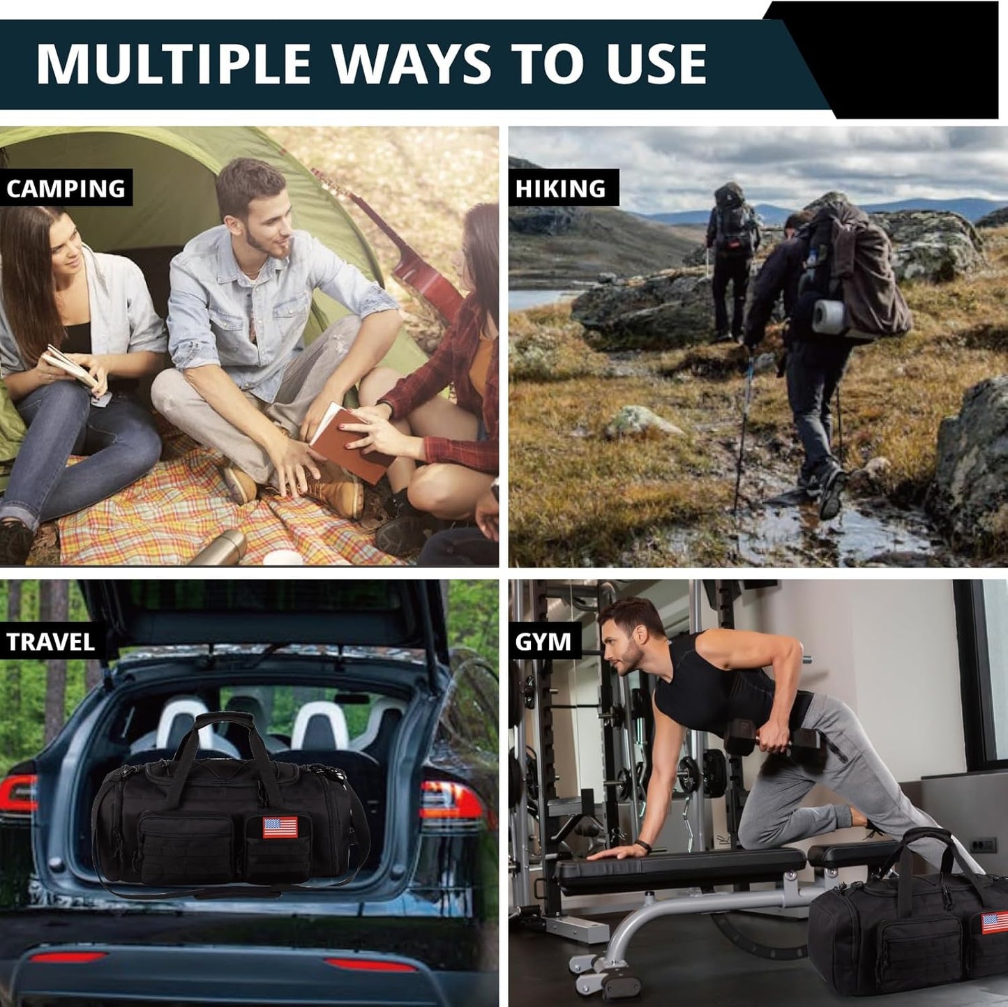 Tactical Gym Bag for Men，70L Large 3 in 1 Sports Duffle Bag with Shoes Compartment for Travel,Water Resistant Travel Backpack Weekender Overnight Bag with Wet Pocket for Women