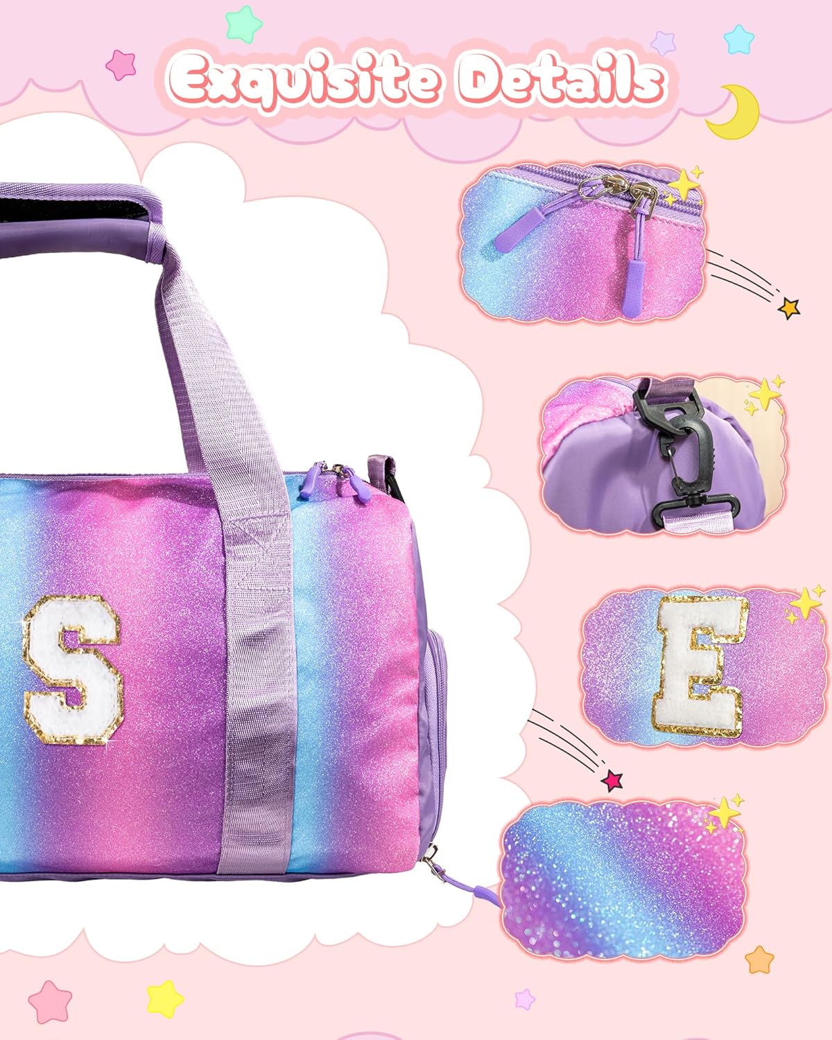 Customized Gifts for Daughter -Girl Gym Bag with Shoe Compartment, Kid Personalized Weekender Overnight Bags, Initial Travel Tote with Makeup Pouch, Sweet Girls Gift for Niece (Letter H)