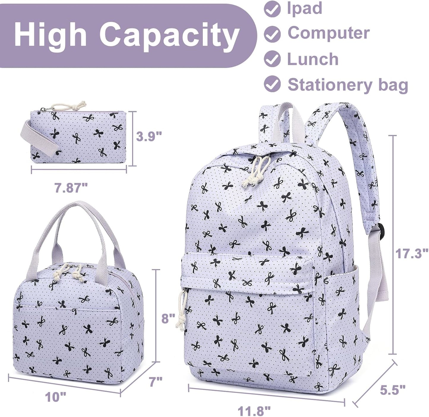 LEDAOU Backpack for Girls School Bag Kids Bookbag Teen Backpack Set Daypack with Lunch Bag and Pencil Case