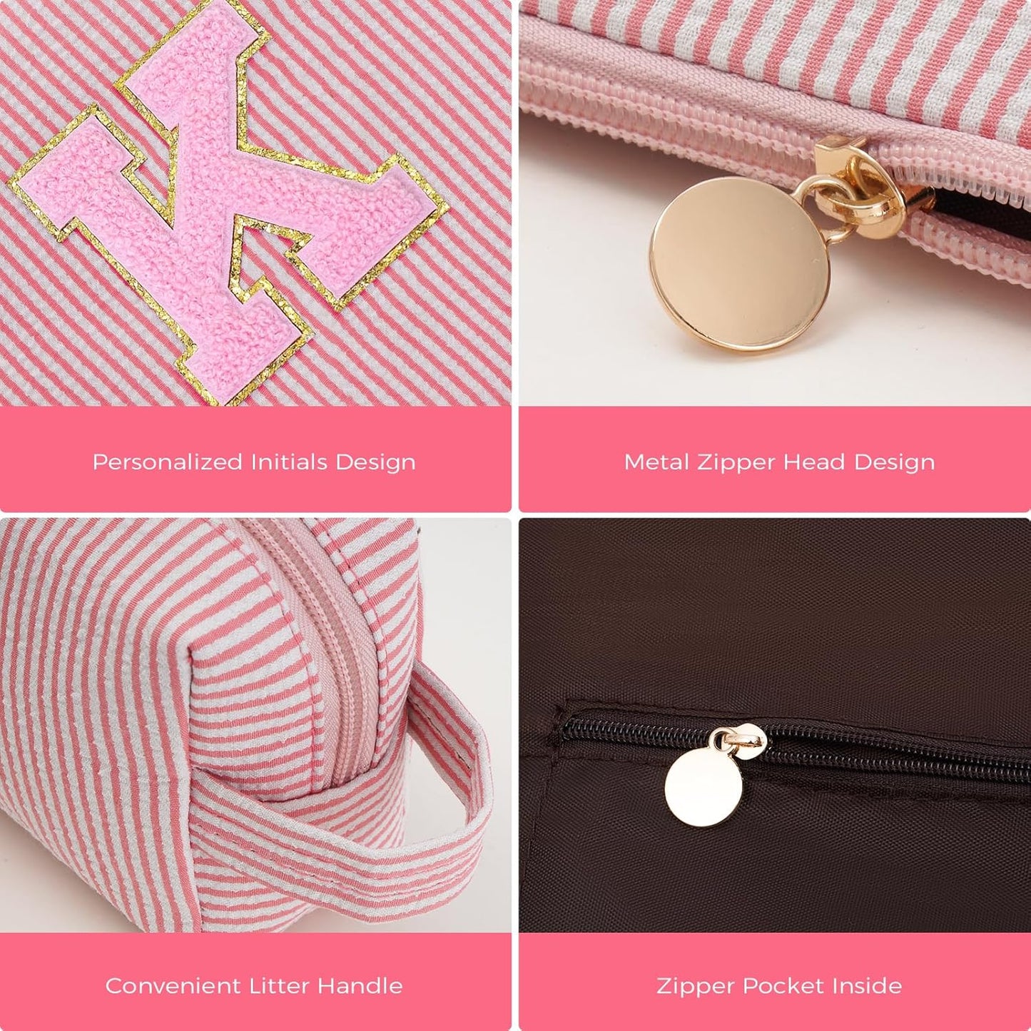 Monogrammed Gifts for Women - Cosmetic Bag for Teen,Initial Cute Makeup Bag Set for Women,Trendy Pouch for Niece Sister Friend Female Her,Birthday Gifts for Daughter - Peach,K