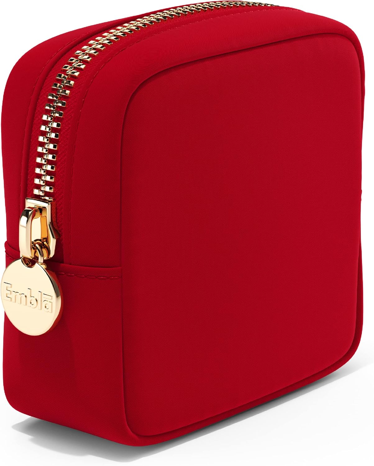 Embla Makeup Bag Travel Cosmetics Pouch and Toiletry Bag, Nylon Zipper Pouch Purse, Cute Make Up Organizer Storage Tote for Women Girls, Waterproof Travel Skincare Case, Small Makeup Bags, Ruby Red