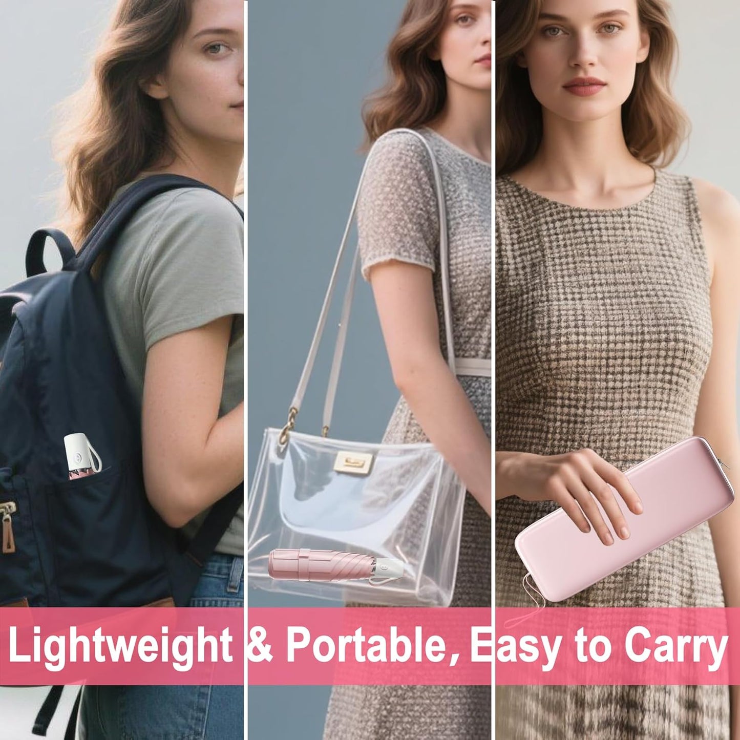 Automatic Mini Travel Windproof Folding Umbrella - UV Protection, Instant Open/Close for Rain/Sun, Small Compact Lightweight Design Fits in Tote Bag/Travel Case/Backpack for Commute, Women & Men