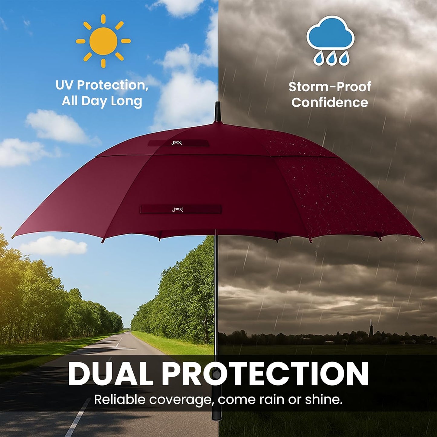 Golf Umbrella Windproof - 62/54/47 Inch Large Umbrellas For Rain Heavy Duty - Automatic Open Ultimate UV Protection - Water Repellent Double Canopy Vented - Best Sports Umbrella
