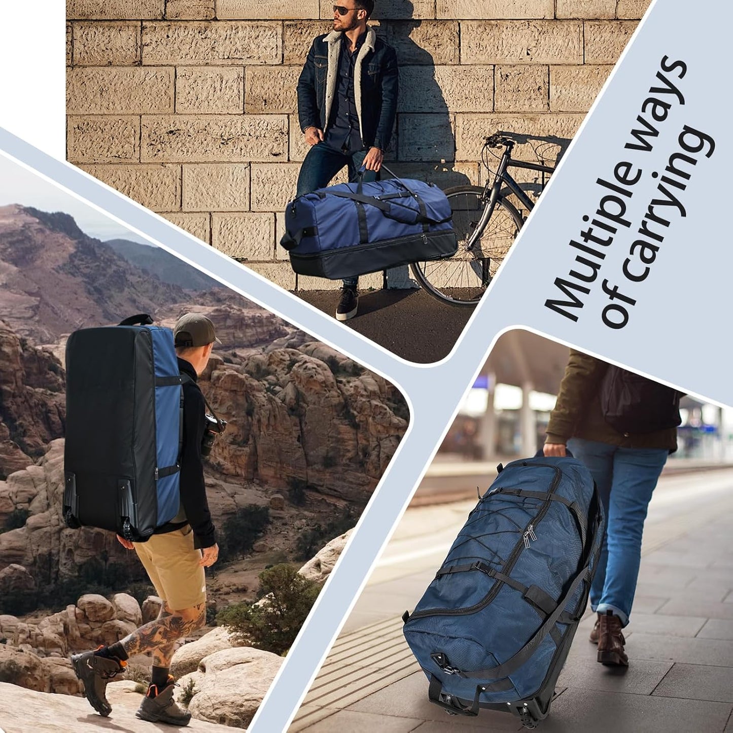 110L Expandable to 140L 32” Foldable Oxford Soft-Sided Rolling Duffle Bag with 2 Heavy-Duty Wheels,3 Large Compartments,Adjustable Shoulder Strap and Attached Organizer Pouch,Navy Blue