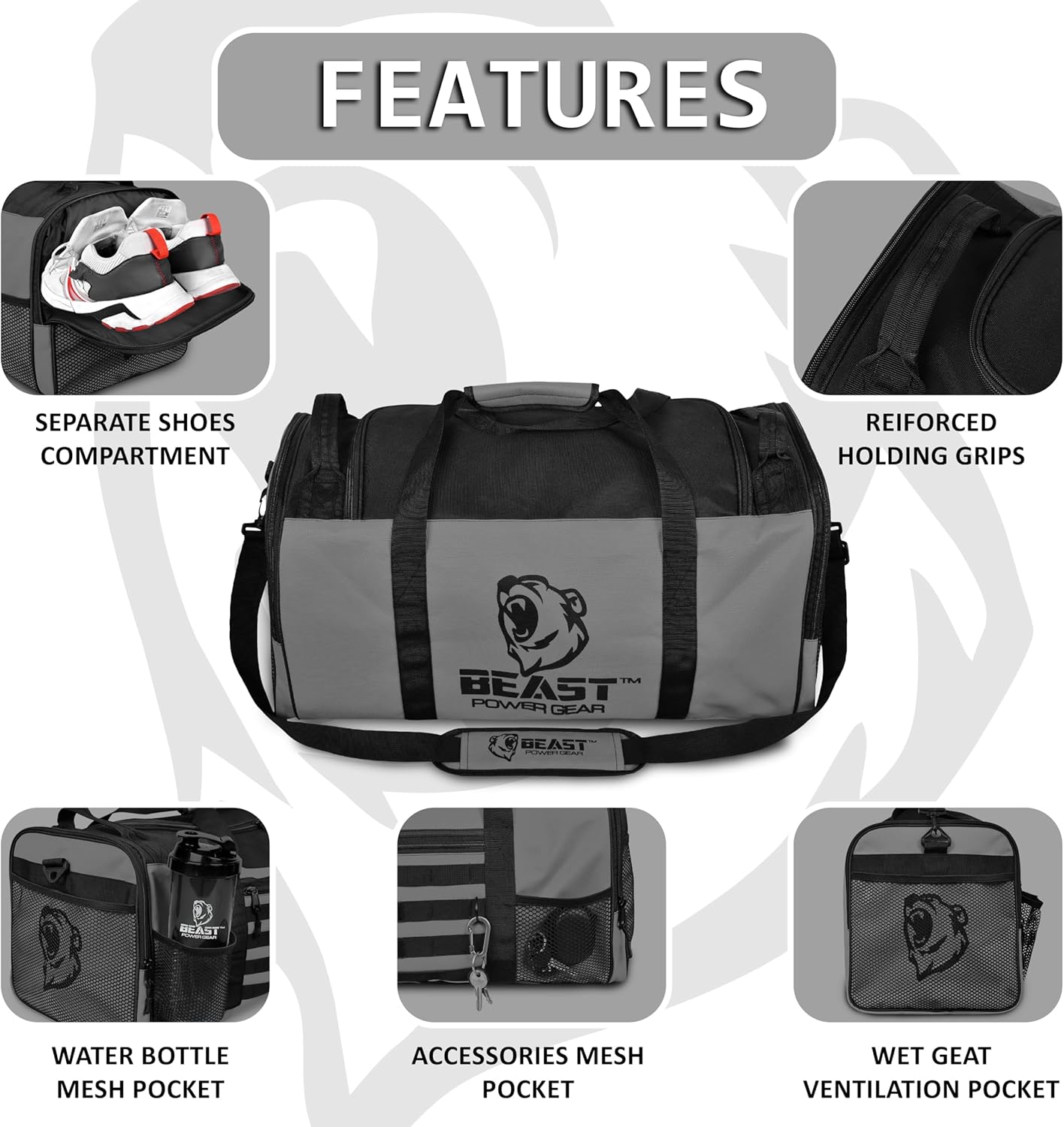 Duffel Gym Bag For Women with Shoe Compartment, Sports Bag with Zippered Pockets, Adjustable Straps Duffle Gym Bag For Men