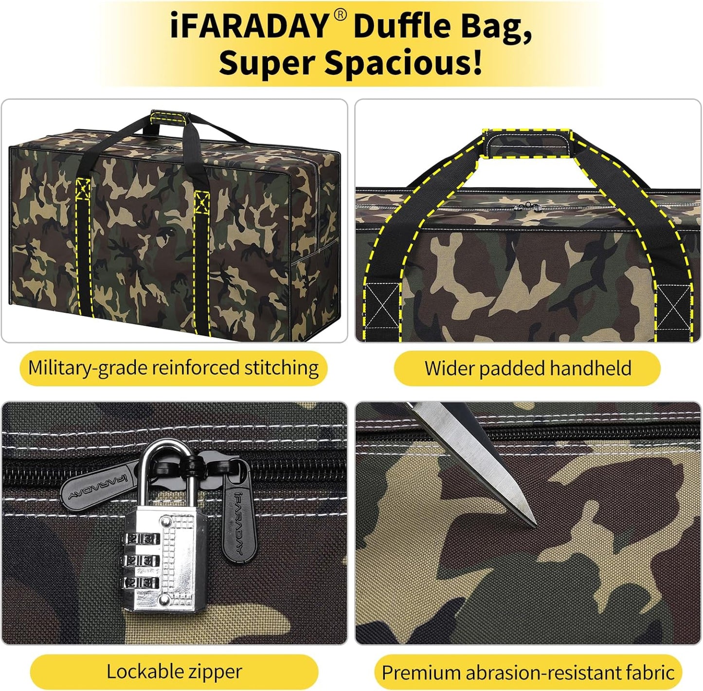 130L Extra Large Duffle Bag - 35 inch Heavy Duty & Water Resistant Duffel Bag Durable Luggage Storage Bag for Camping, Travel, Sports (Camo)