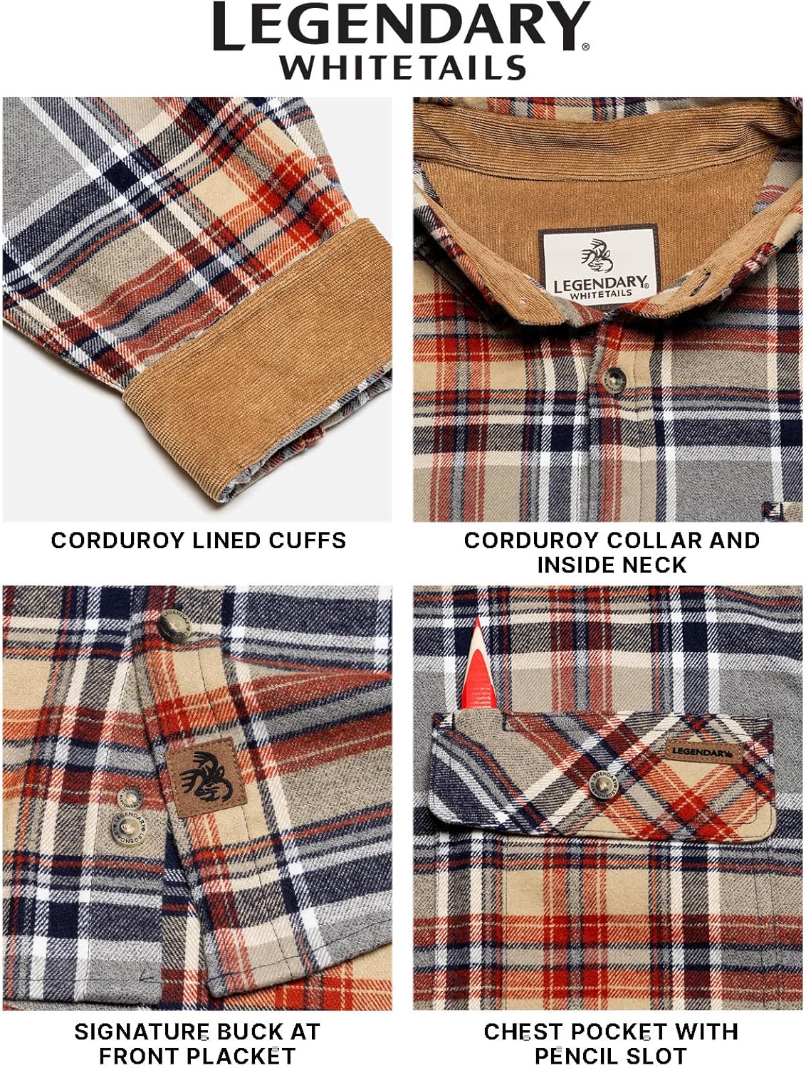 Legendary Whitetails Men's Flannel Shirt Long Sleeve Button Down 100% Cotton