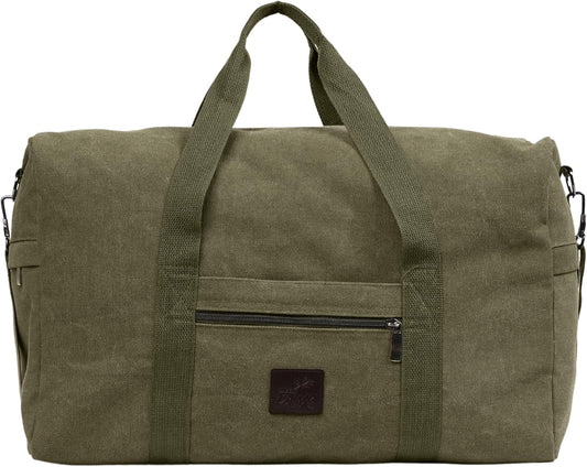 Canvas Duffle Bag – Multipurpose Bag for Travel, Gym, Weekender, Carry On & More – Durable, Spacious, Unisex Overnight Bag for Men & Women – Perfect for Sports, and Everyday Use (Green)