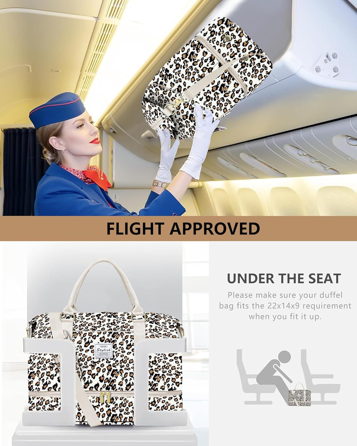 Travel Overnight Bag Weekender Bags: Large Duffle Bag Women with Shoe Compartment Carry on Overnight Bags with Toiletry Bag Gym Duffel Bag with Wet Pocket Hospital Bags for Labor and Delivery Leopard