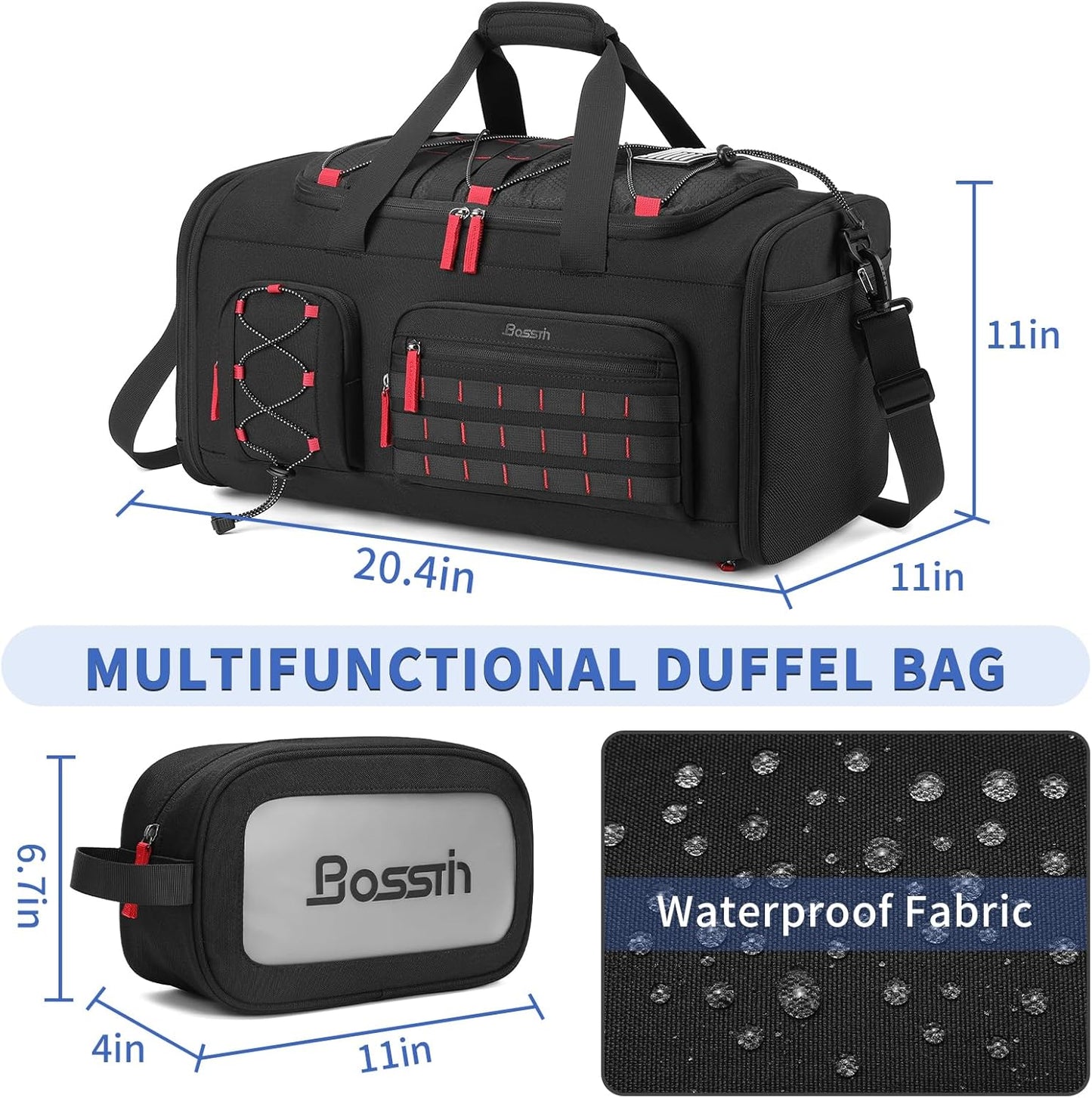 Bosstin Gym Bag for Men & Women, 45L Travel Duffle Sports Duffel Bag Gym Weekender Overnight Backpack with Shoe Compartment (Black)