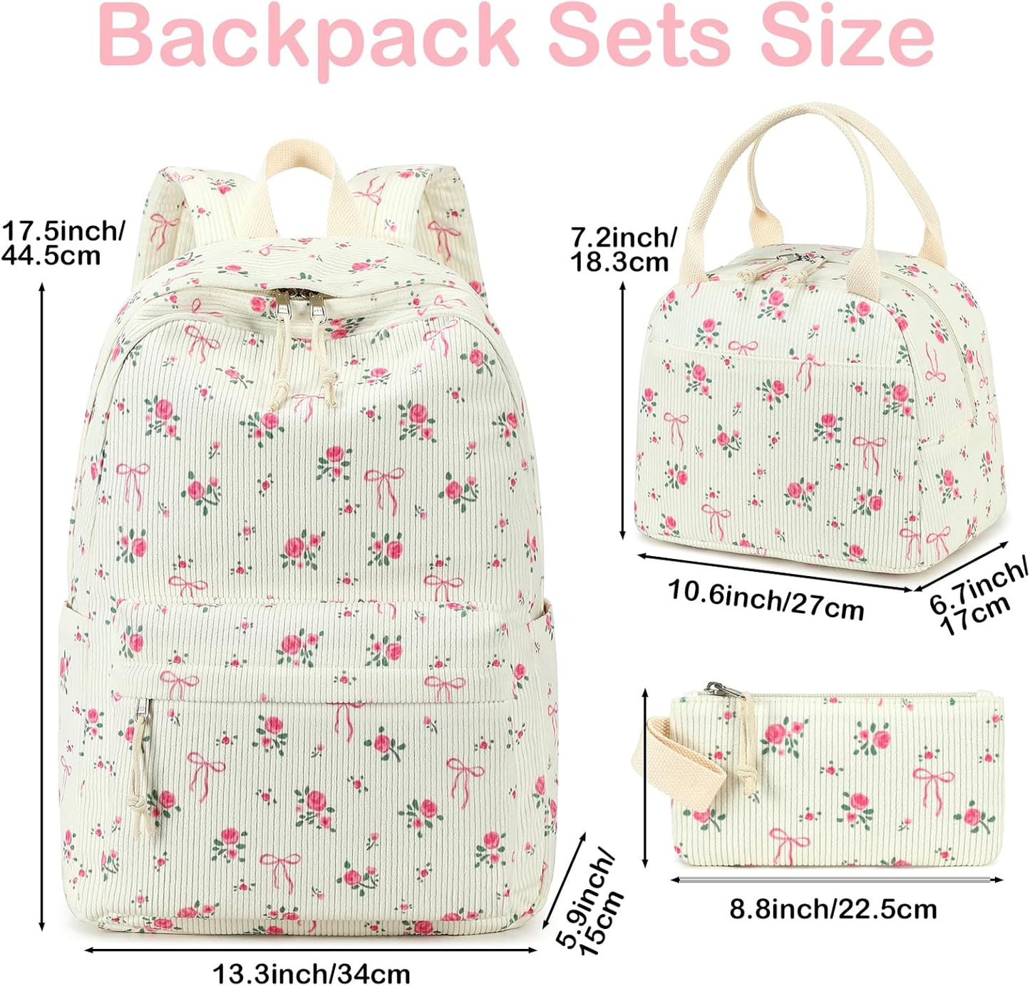 LEDAOU Backpack for Girls School Bag Kids Bookbag Teen Backpack Set Daypack with Lunch Bag and Pencil Case