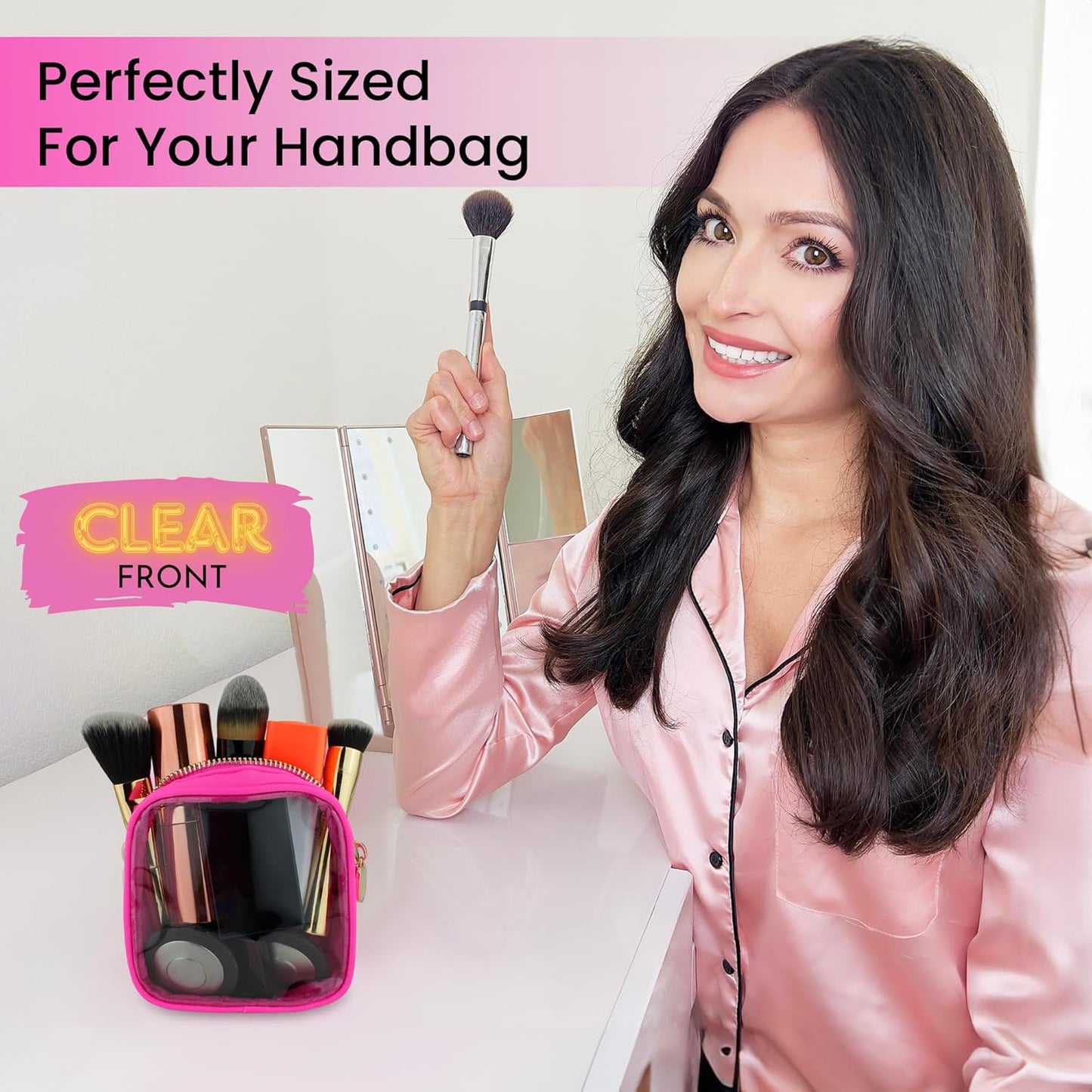 DANCOUR Clear Mini Makeup Bag for Purse Small Cosmetic Pouch Travel Case Transparent Toiletry Organizer Portable Clear Pouch Hot Pink