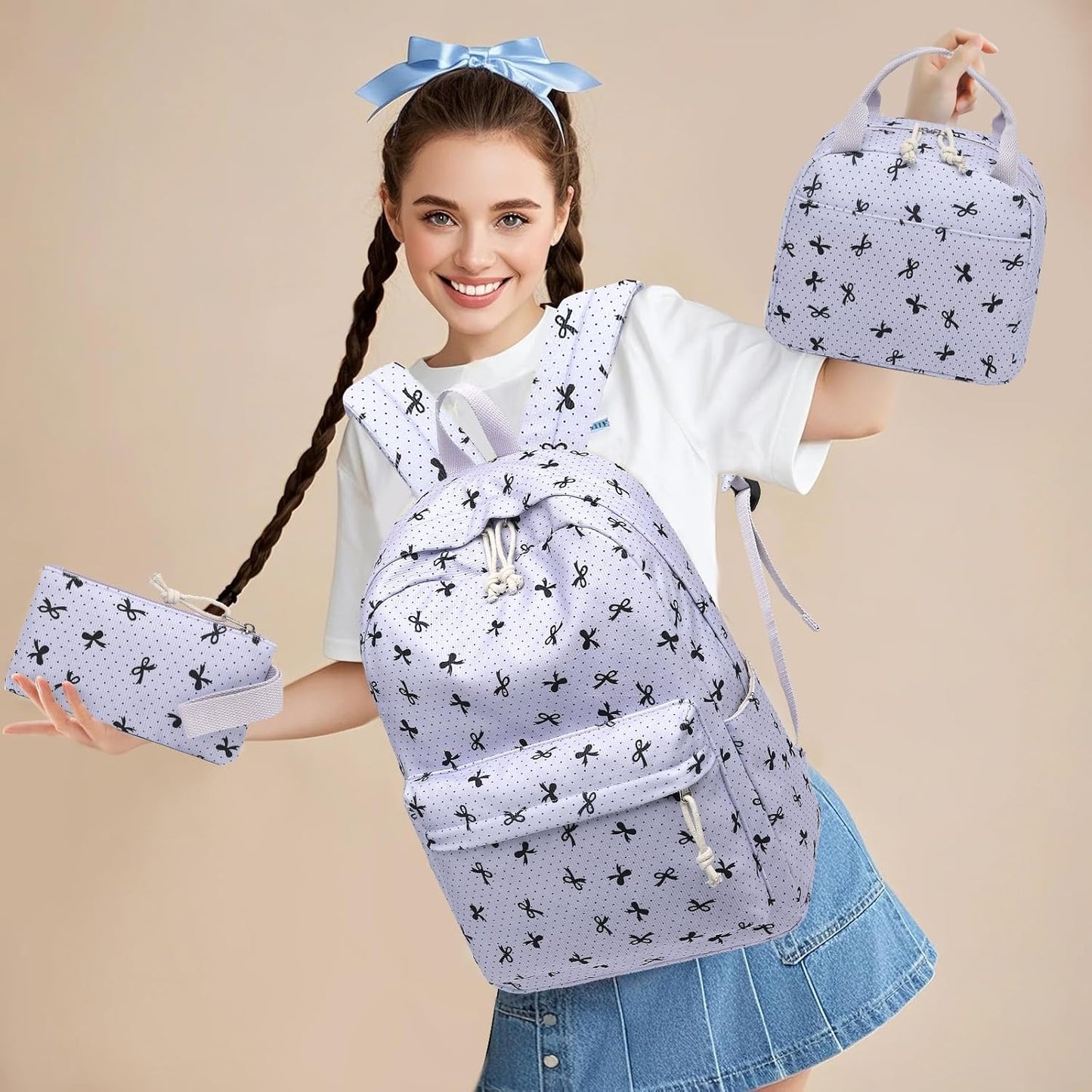 LEDAOU Backpack for Girls School Bag Kids Bookbag Teen Backpack Set Daypack with Lunch Bag and Pencil Case