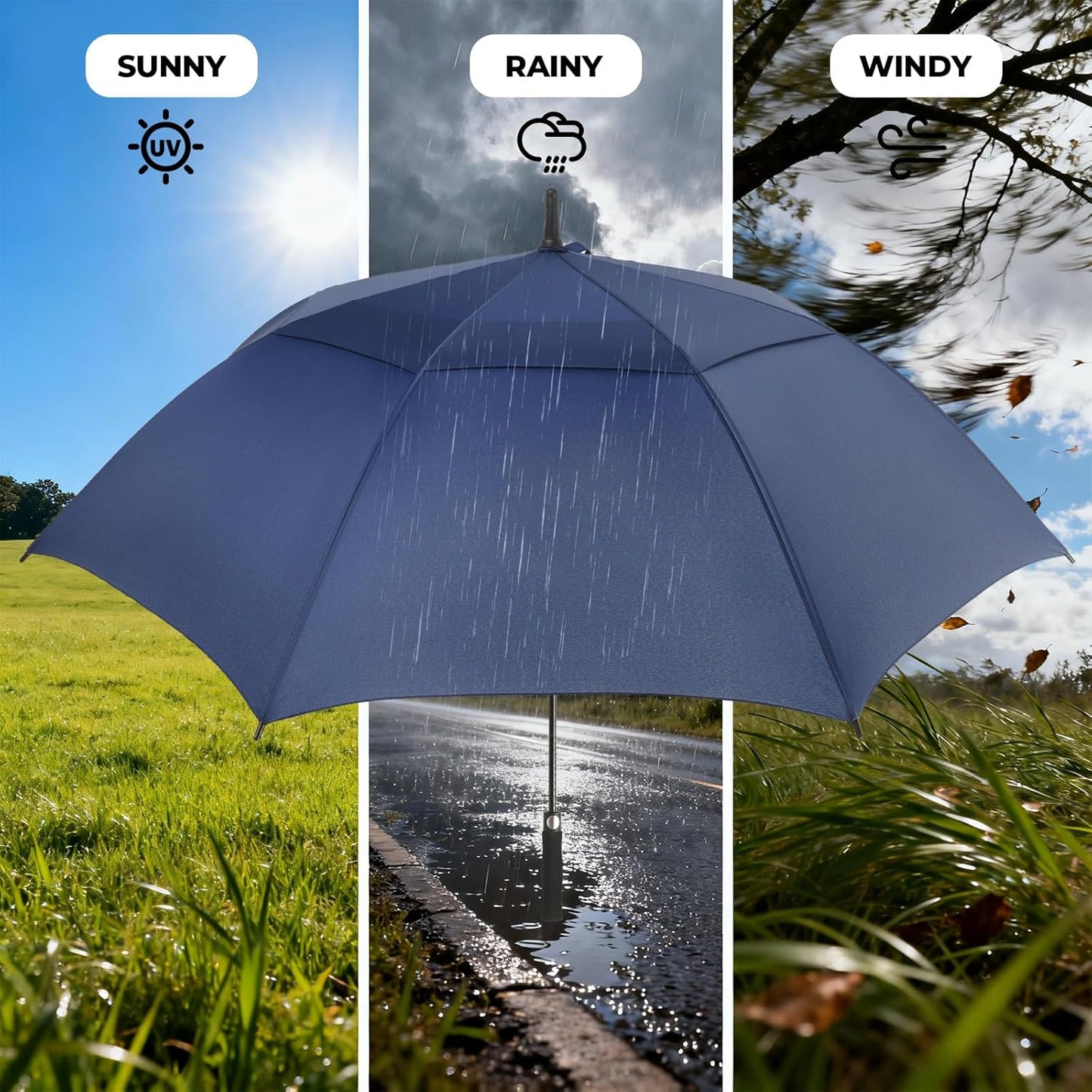 Automatic Open Golf Umbrella, 54/62/68/72 inch Extra Large Oversize Double Canopy Vented Stick Umbrellas, Windproof Waterproof Umbrella for Men And Women